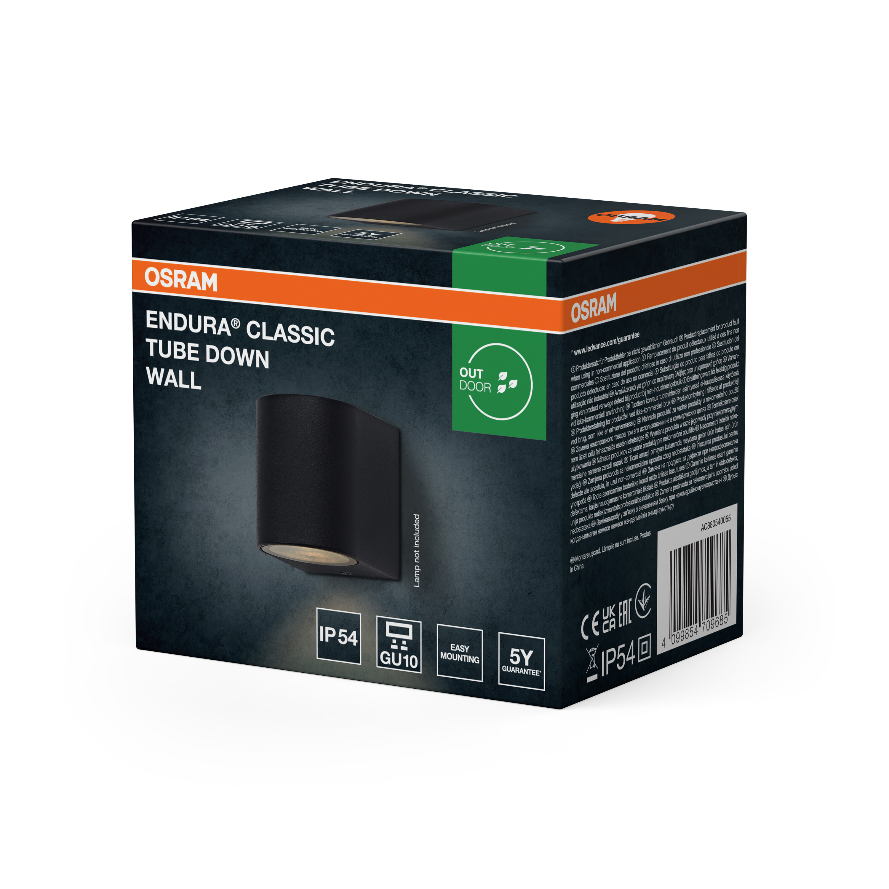 OSRAM Endura Classic Tube Down Wall Leuchte auf dunklem Karton, IP54
