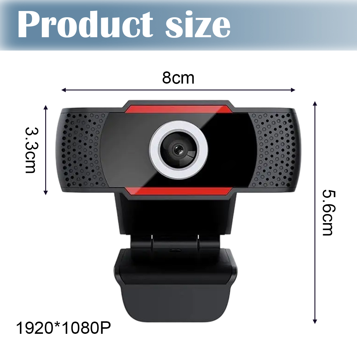 Schwarz-rote Webcam mit Maßen 8x5,6x3,3cm und 1920x1080P Auflösung.