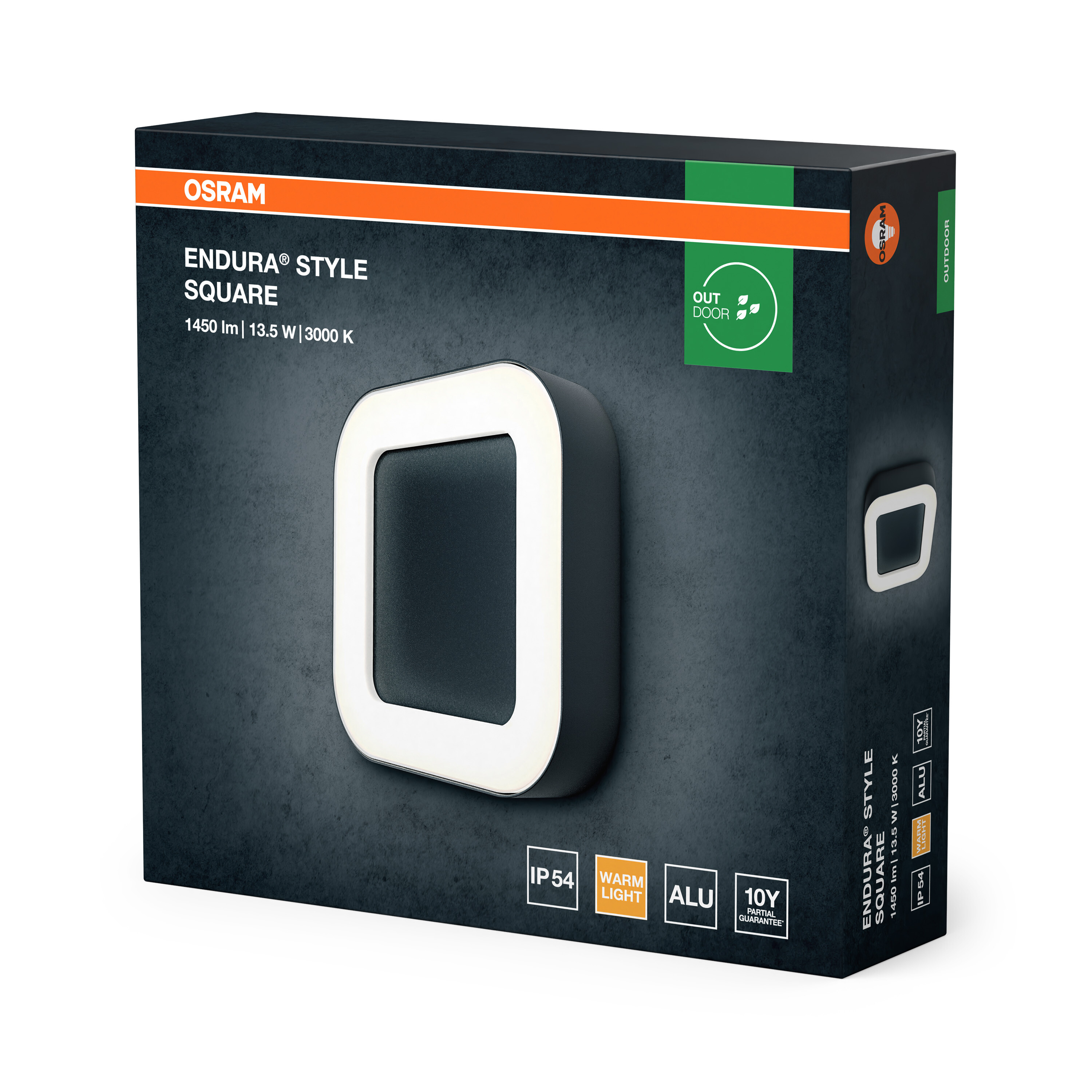 OSRAM Endura Style Square Außenleuchte, 1450 lm, 13.5 W, 3000 K, IP54.