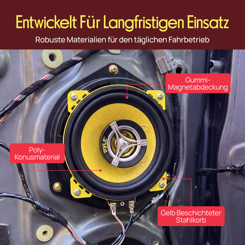 Auto Lautsprecher mit gelbem Konus, Gummi-Magnetabdeckung, Stahlkorb.
