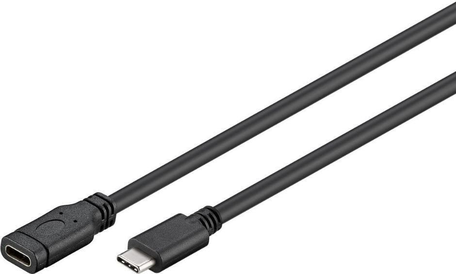 Ein schwarzes USB-C-Kabel mit zwei Anschlüssen, auf weißem Hintergrund.