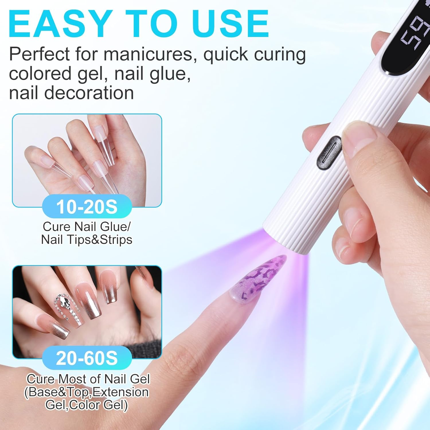 Ein weißer UV-Nagellacktrockner wird auf eine Hand mit Nagellack angewendet.