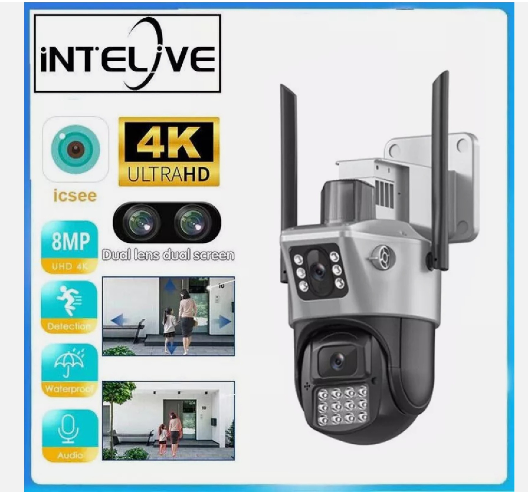 Überwachungskamera mit 4K-Auflösung, dualer Linse und 8MP.