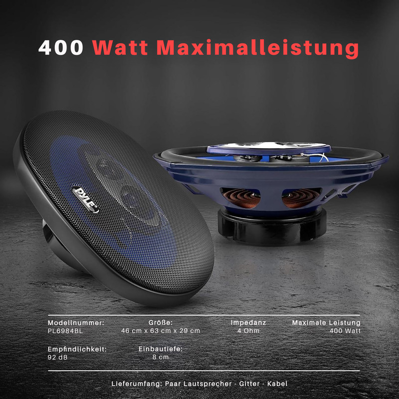 Zwei ovale Autolautsprecher, einer im Vordergrund mit Gitter, der andere hinten.