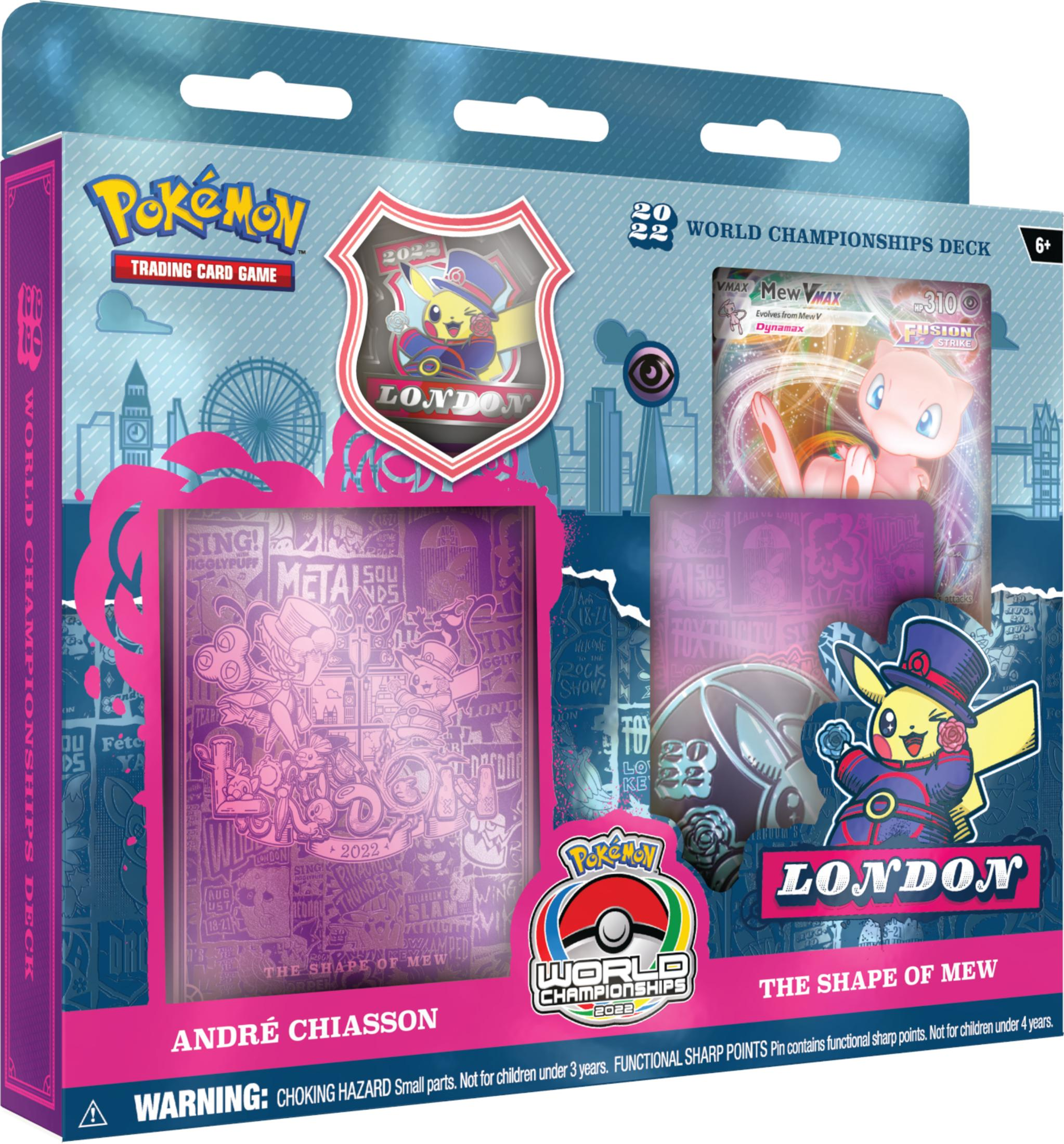 Pokémon World Championship Deck Box mit Pikachu und Mew, Londoner Wahrzeichen.