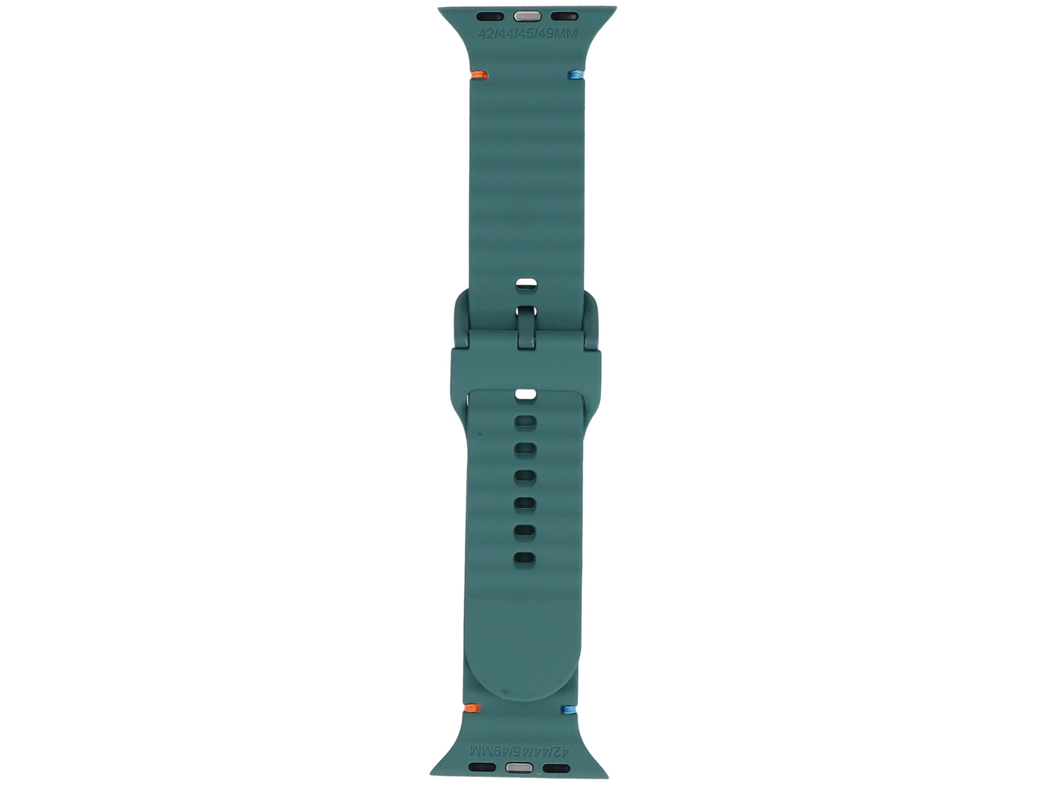 Ciemnozielona gumowa opaska na zegarek z klamrą, oznaczenie 42/44/45/49MM.