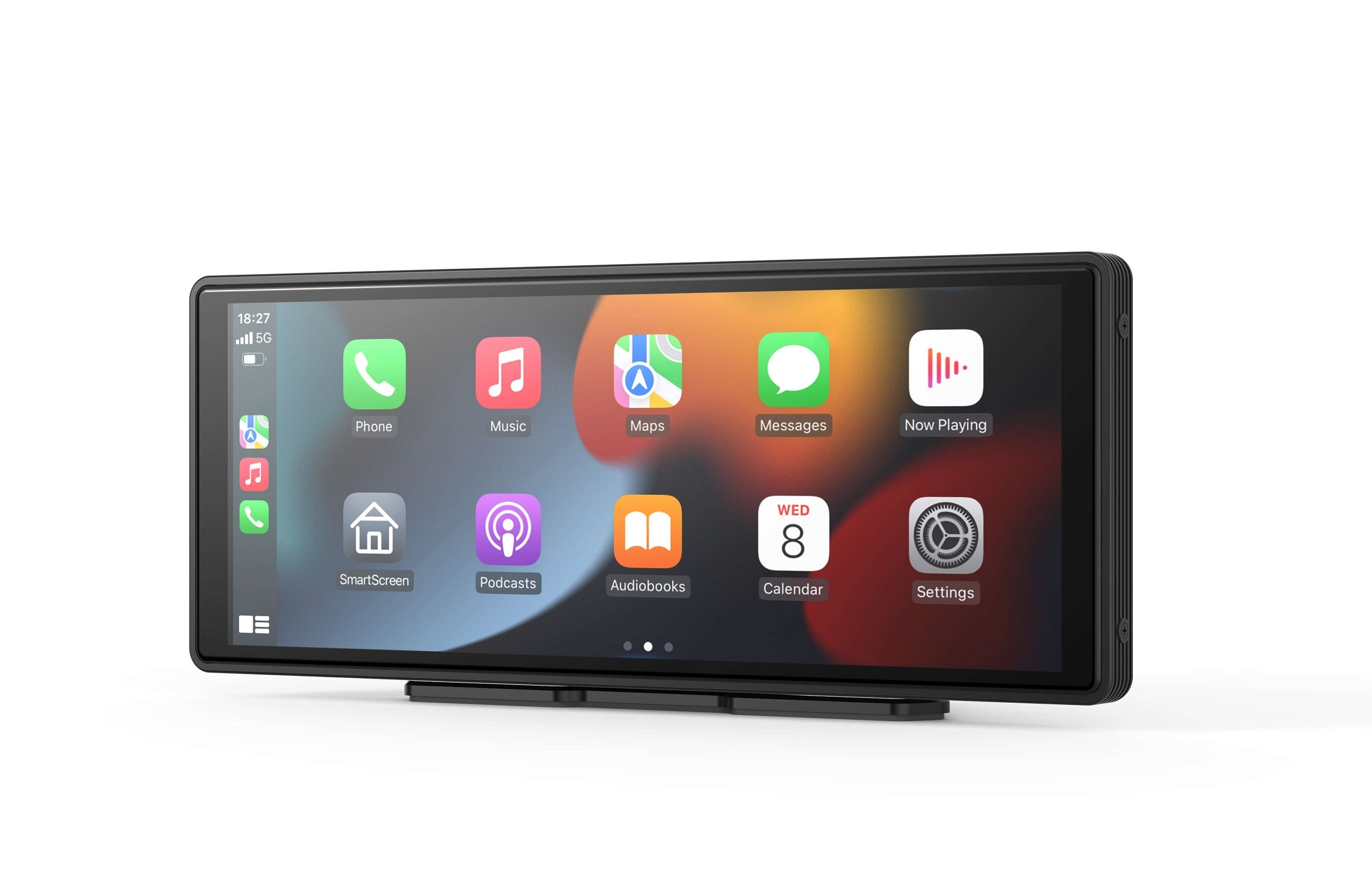 Ein Smartphone-Display mit App-Symbolen wie Telefon, Musik, Karten und Kalender.