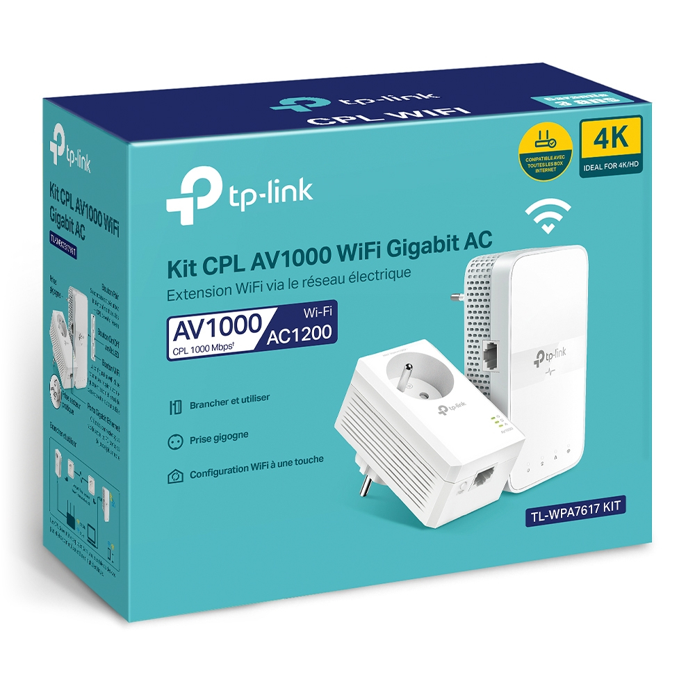 TP-Link CPL AV1000 WiFi Gigabit AC Kit mit Steckdose und Netzwerkadapter.