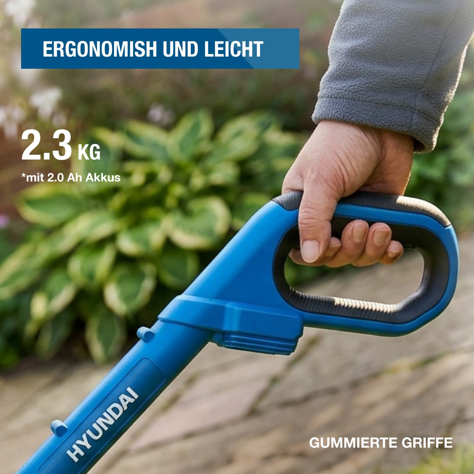 Blaue Gartengeräte-Stange mit gummiertem Griff, 2,3 kg