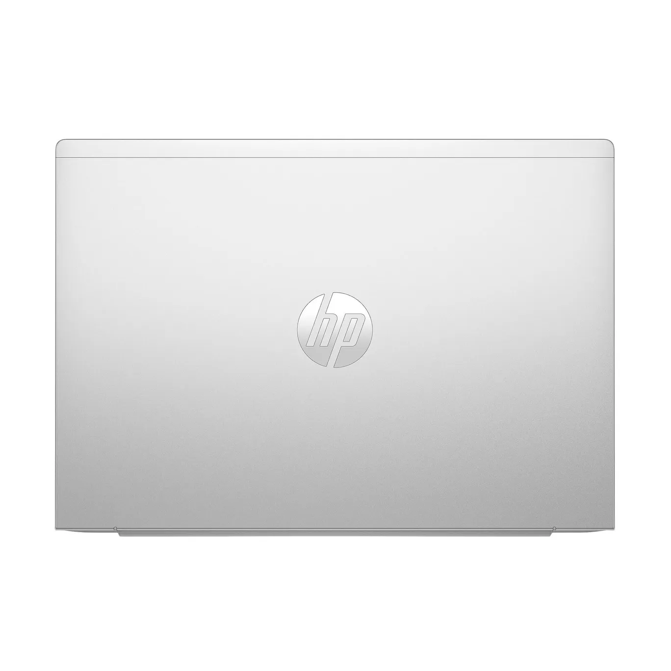 Geschlossener silberner HP Laptop mit Logo in der Mitte.