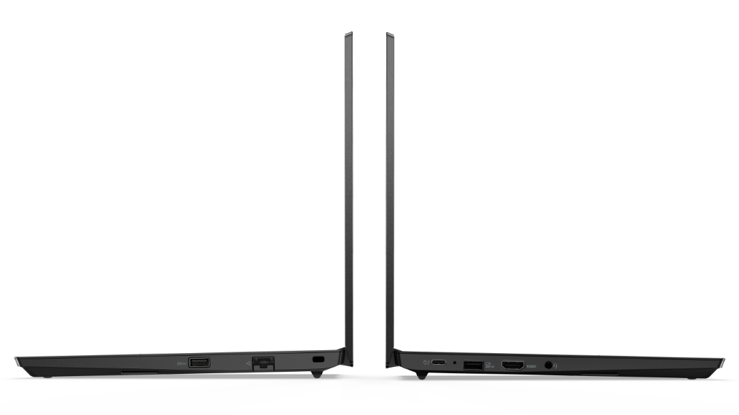Zwei Laptops nebeneinander, Seitenansicht. Links USB, rechts HDMI, USB-C.