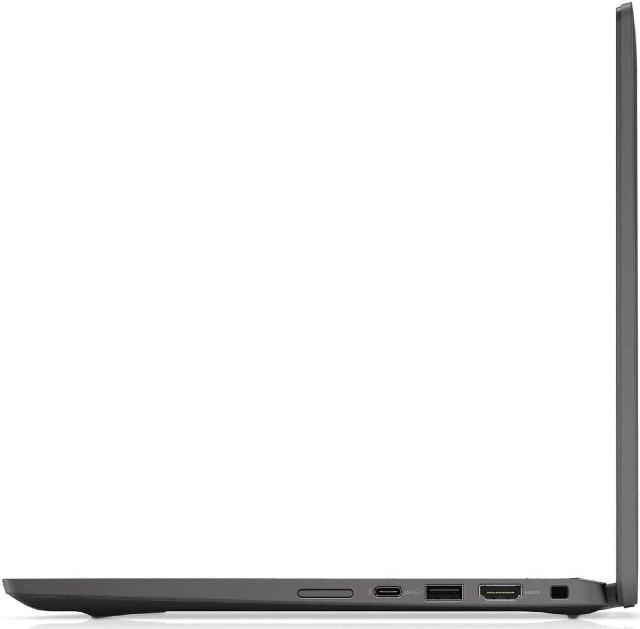 Seite eines dunklen Laptops mit Anschlüssen: USB-C, USB-A, HDMI.