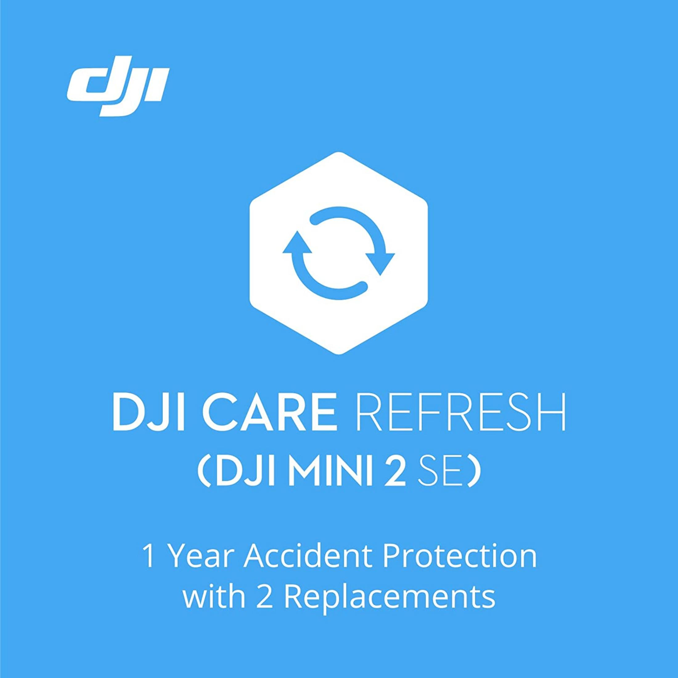 DJI Logo, Hexagon mit Pfeilen, DJI Care Refresh (DJI Mini 2 SE) mit 1 Jahr Schutz.