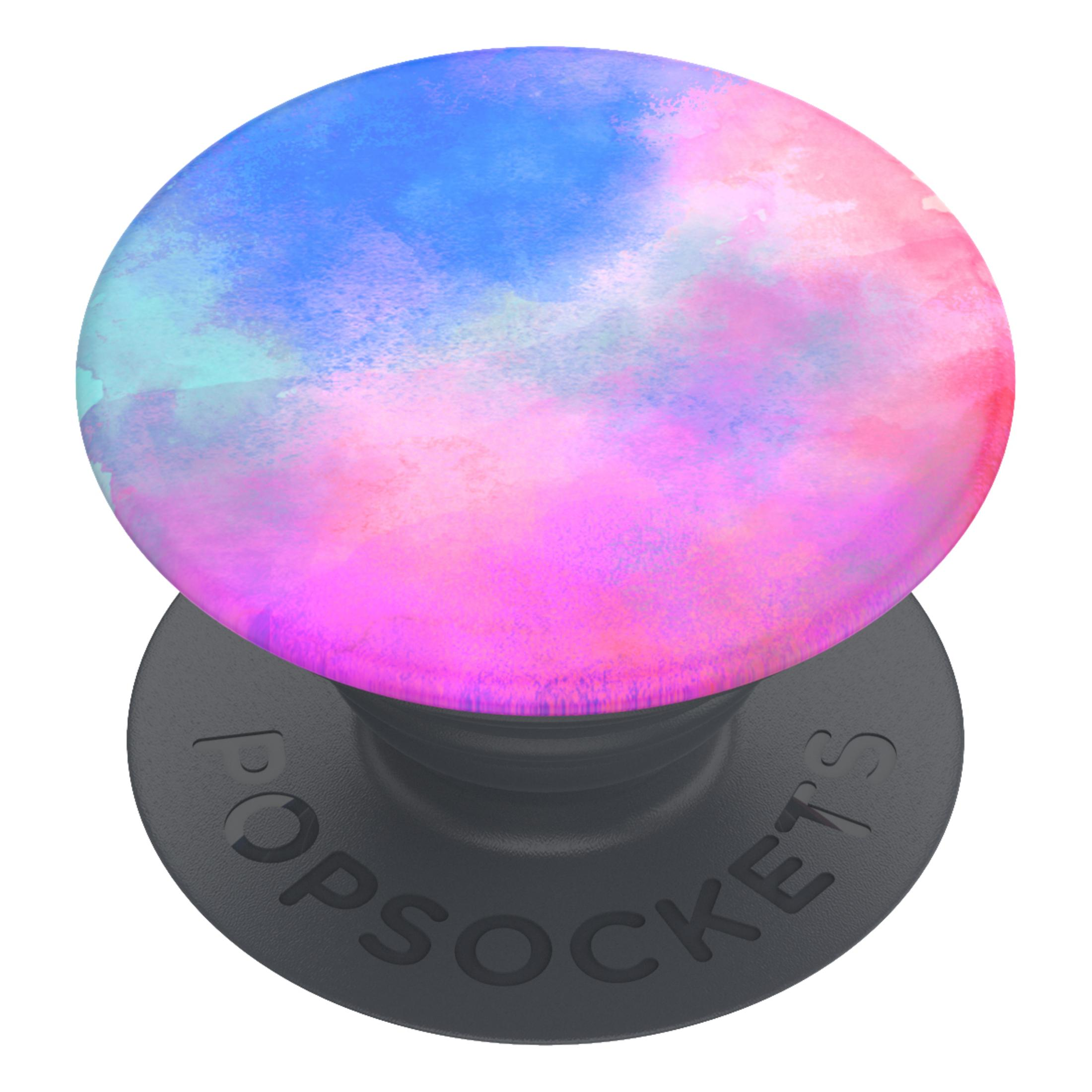 Ein Popsocket mit einem Aquarellmuster in Blau-, Rosa- und Türkistönen.