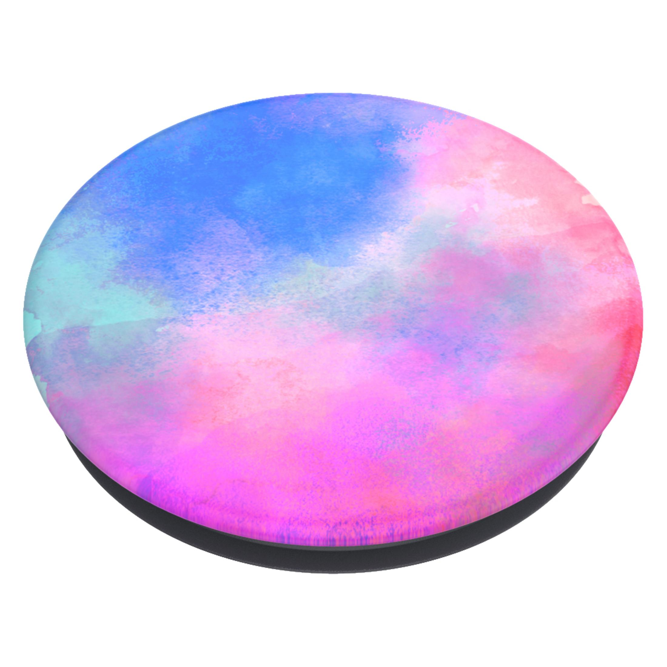 Ein runder Gegenstand mit einem Farbverlauf von Blau über Türkis zu Pink und Lila.