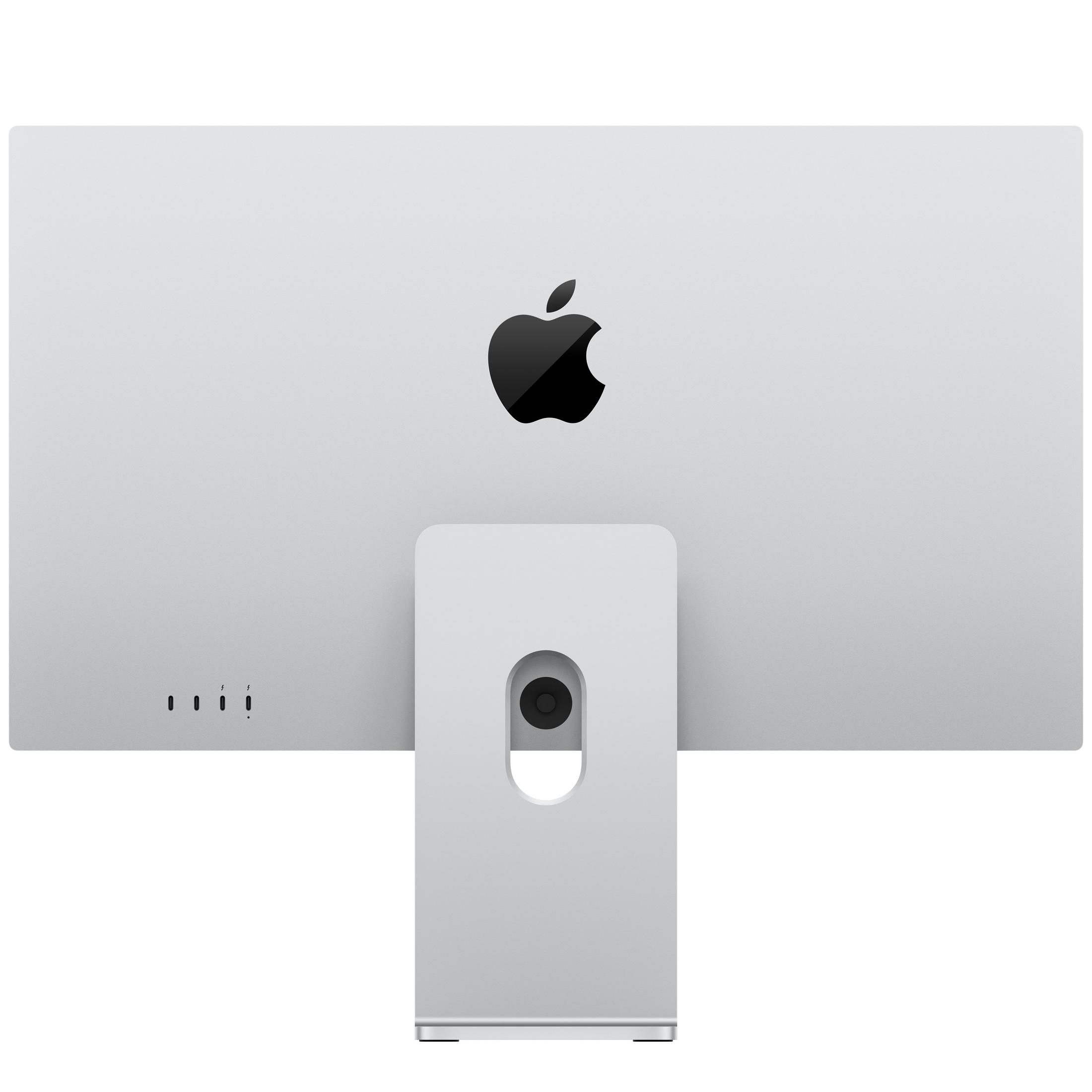 Silberner iMac mit Apple-Logo und Standfuß von hinten.