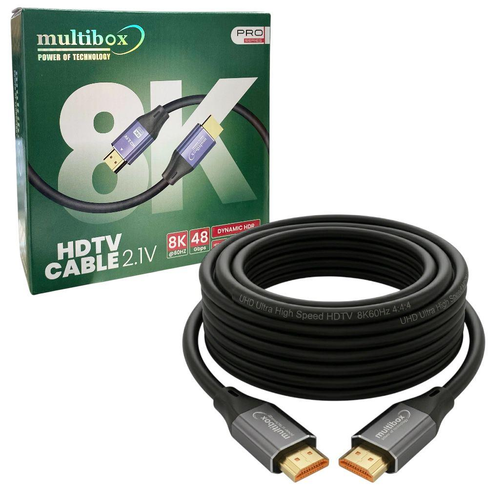 Multibox 8K HDTV Kablo 2.1, iki HDMI konektörlü, sarılı.