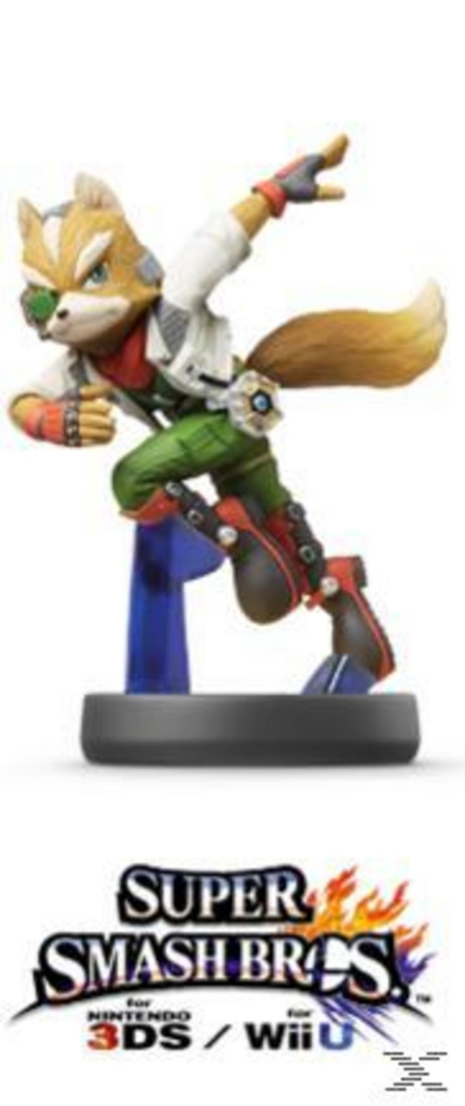 Fox McCloud Figur in Pose, trägt grüne Hose und weiße Jacke.