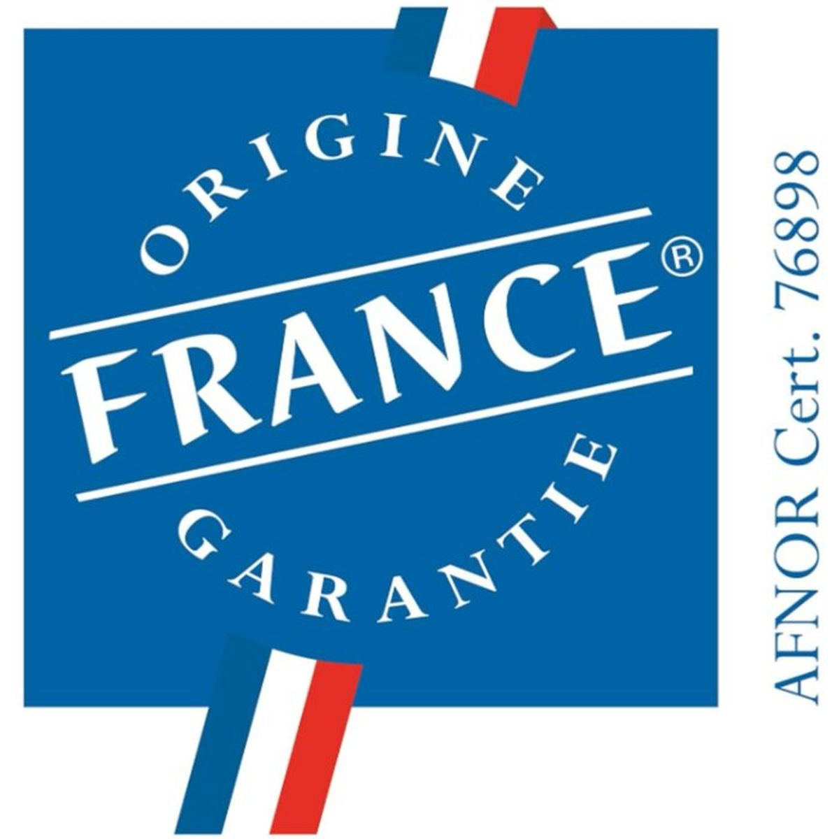 Cerchio blu con testo bianco "Origine France Garantie" e bandiera francese.