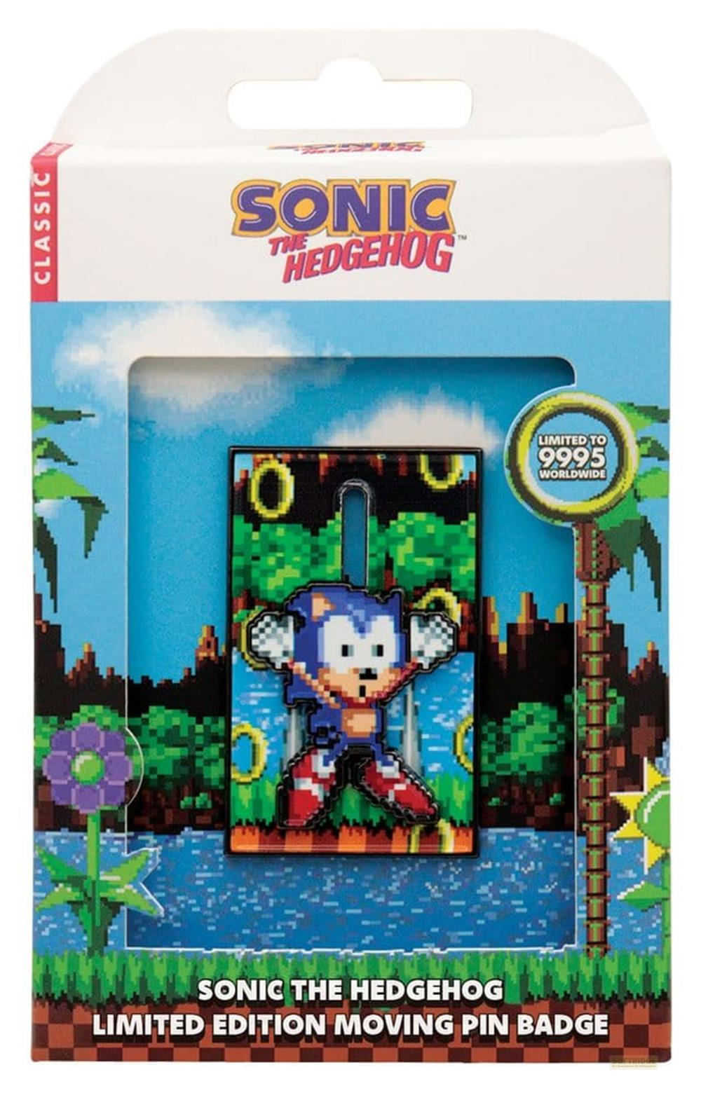 Embalaje de insignia de pin de Sonic the Hedgehog, limitado a 9995 en todo el mundo.