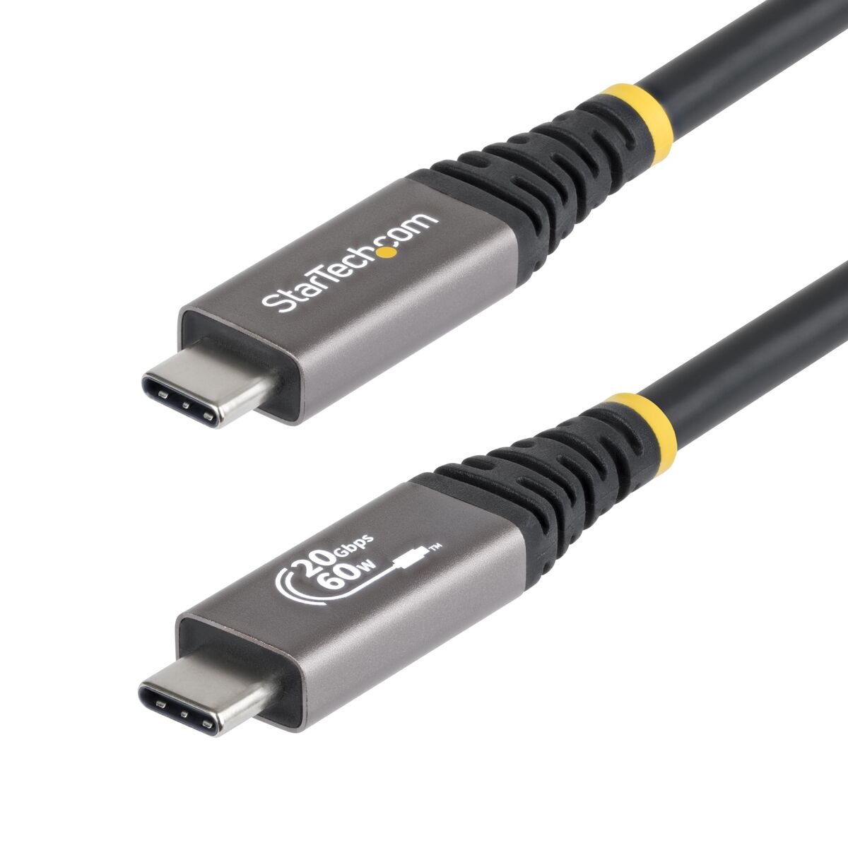 Zwei USB-C-Kabelenden mit 20 Gbps und 60 W Beschriftung.