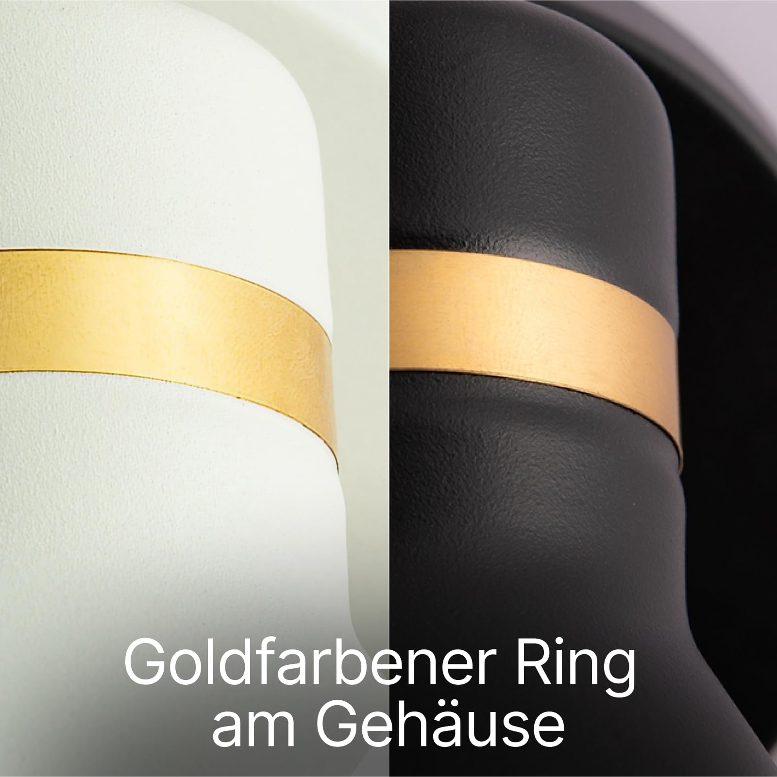 Ein weißes und ein schwarzes Objekt mit jeweils einem goldenen Band in der Mitte.