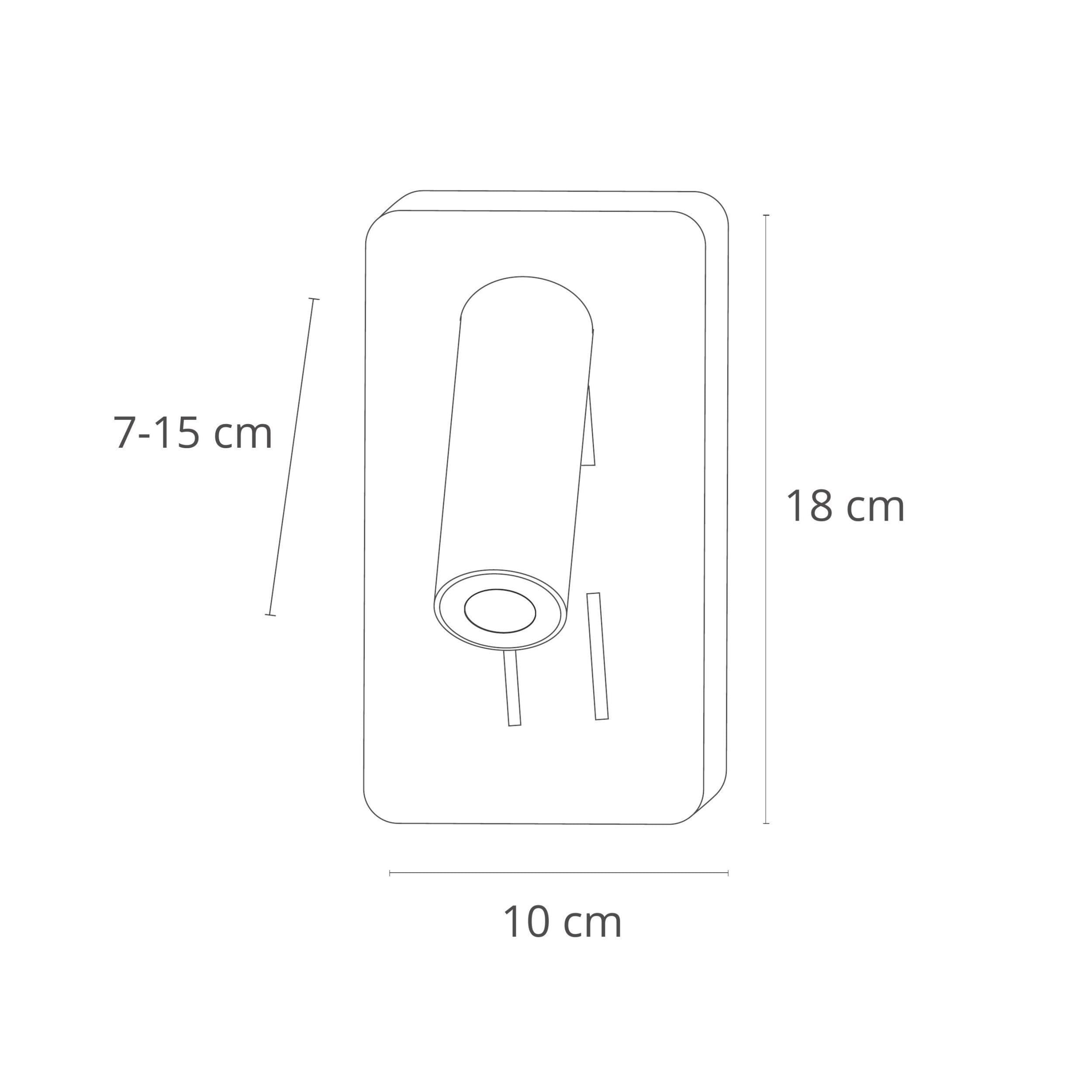 Eine schematische Zeichnung einer Wandleuchte mit Maßen: 18 cm, 10 cm und 7-15 cm.