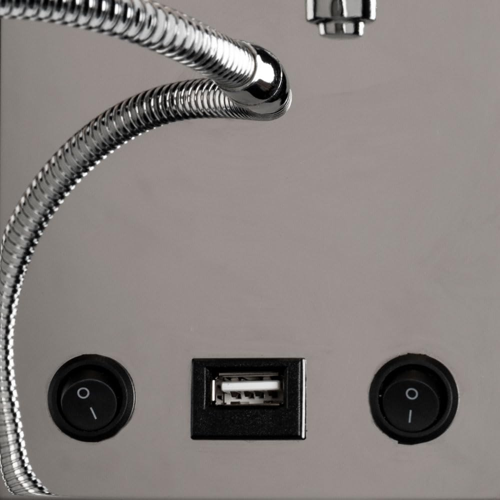 Ein flexibler Metallschlauch mit zwei Schaltern und einem USB-Anschluss.