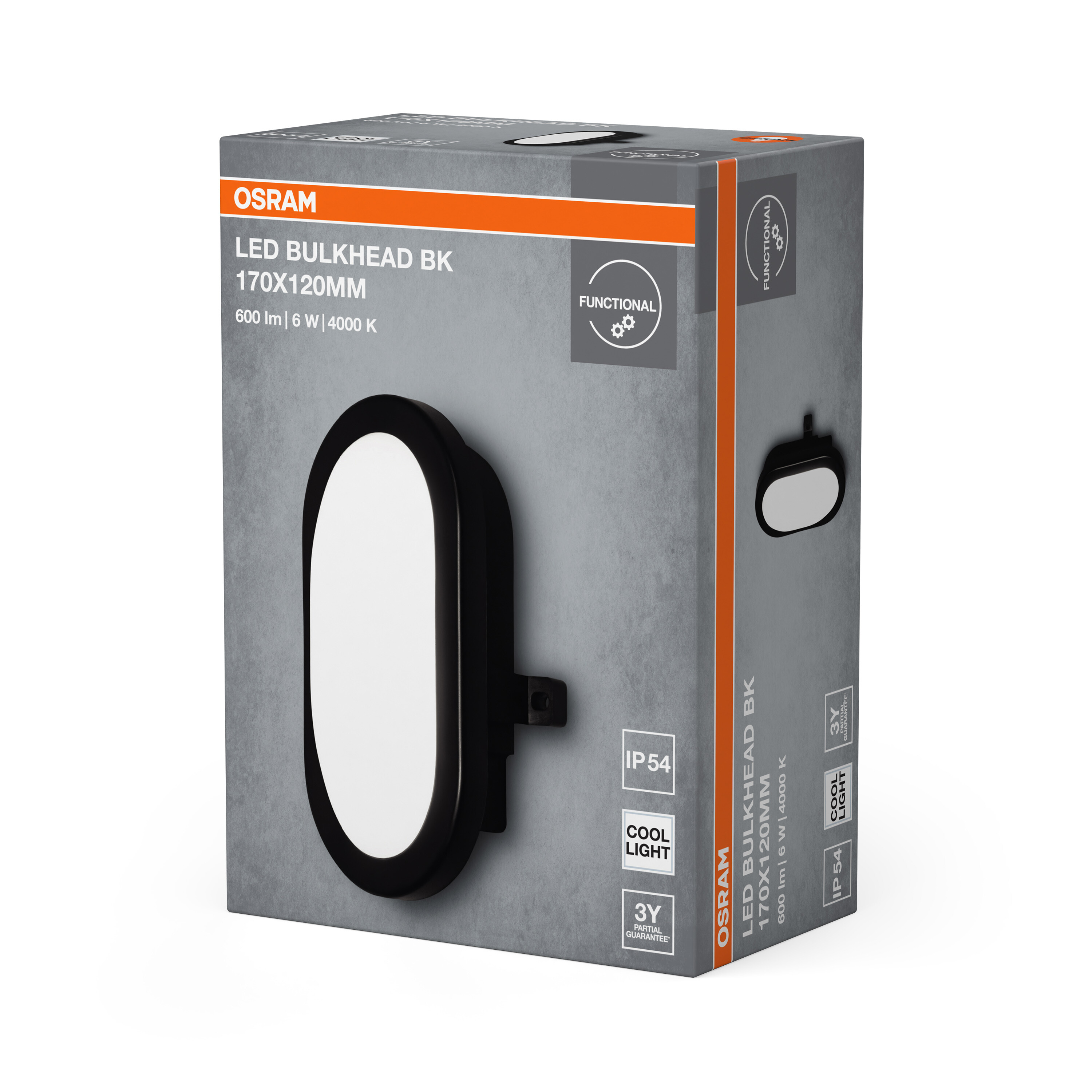 OSRAM LED-Außenleuchte, 170x120mm, 600lm, 6W, 4000K, IP54, 3 Jahre Garantie.