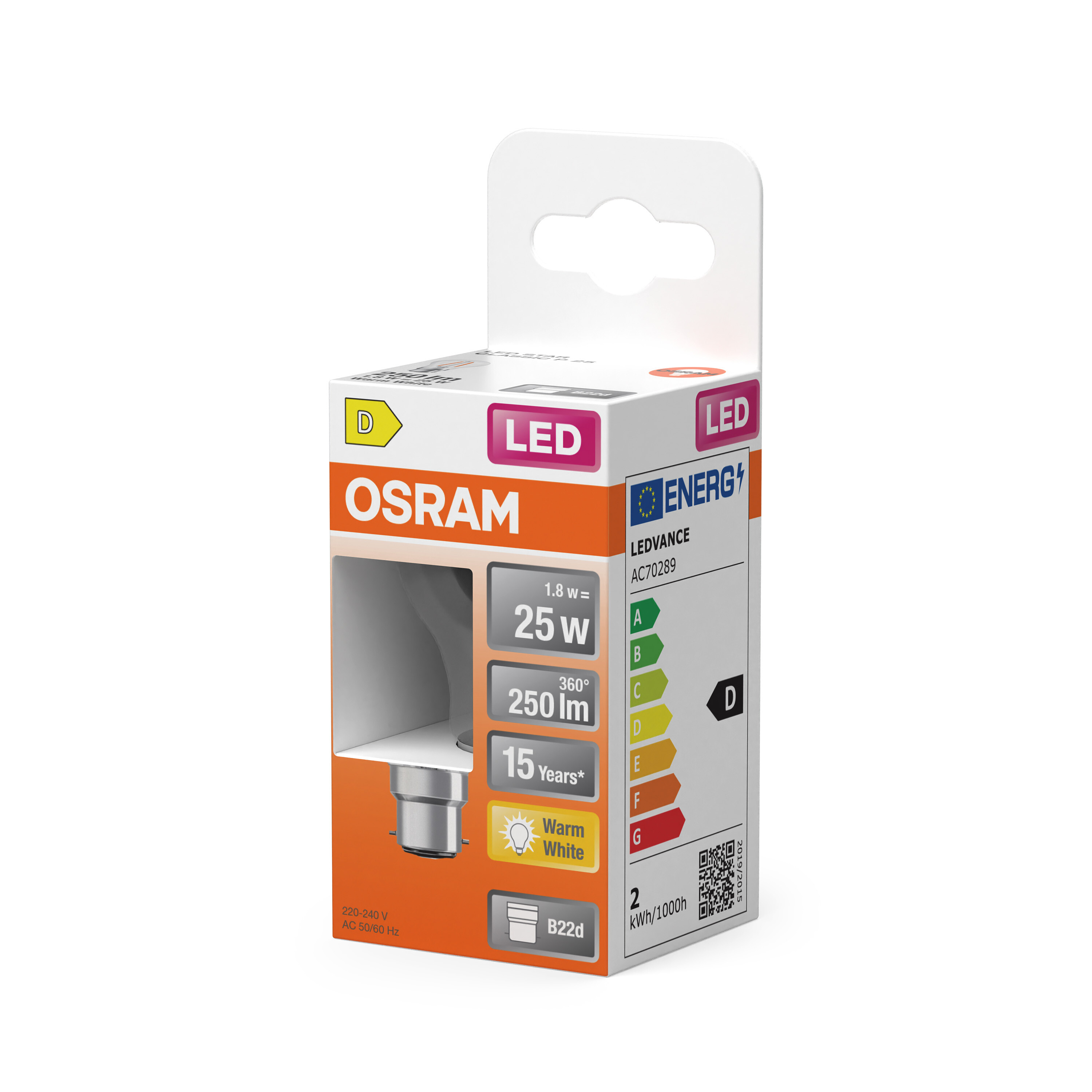 OSRAM LED Star Classic P 25 Filament 1.8W 827 Clear B22d LIGHT_BULB ...