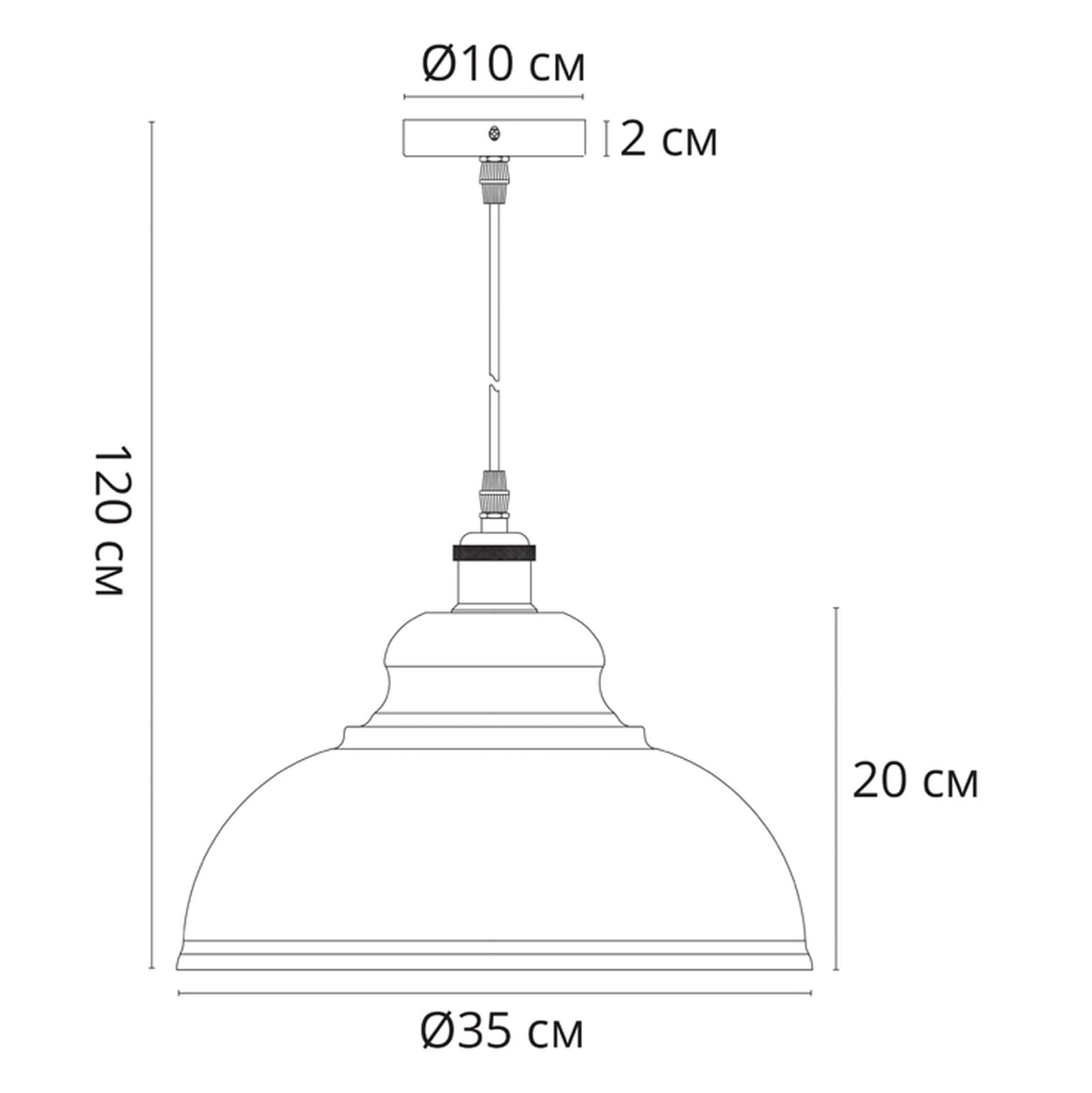 Technische Zeichnung einer Pendelleuchte mit Maßen: 120cm Höhe, 35cm Durchmesser.