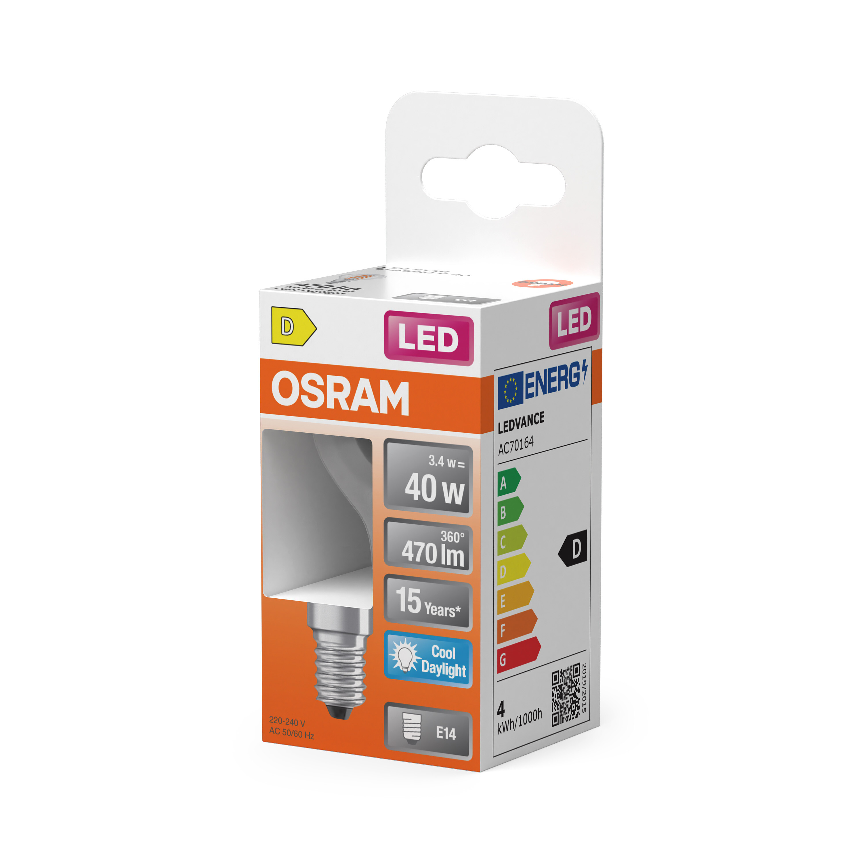 Osram LED Lampe, Energieeffizienzklasse D, 40W Äquivalent, E14 Sockel.