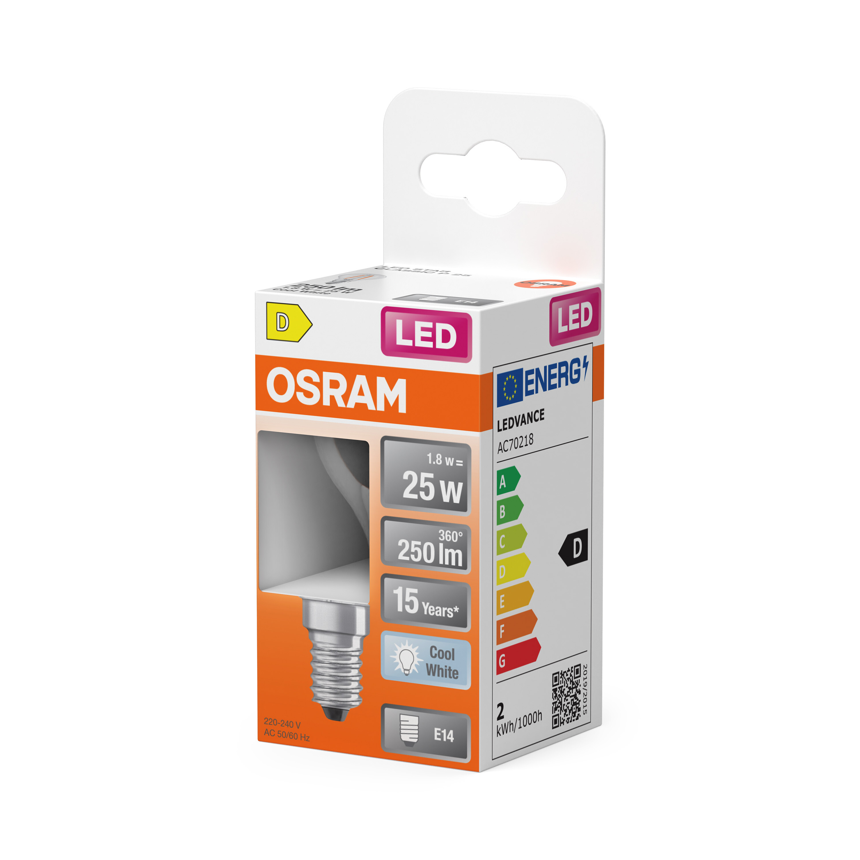 Osram LED-Lampe in OVP, 25W, E14, 250lm, 360 Grad, 15 Jahre, Cool White.
