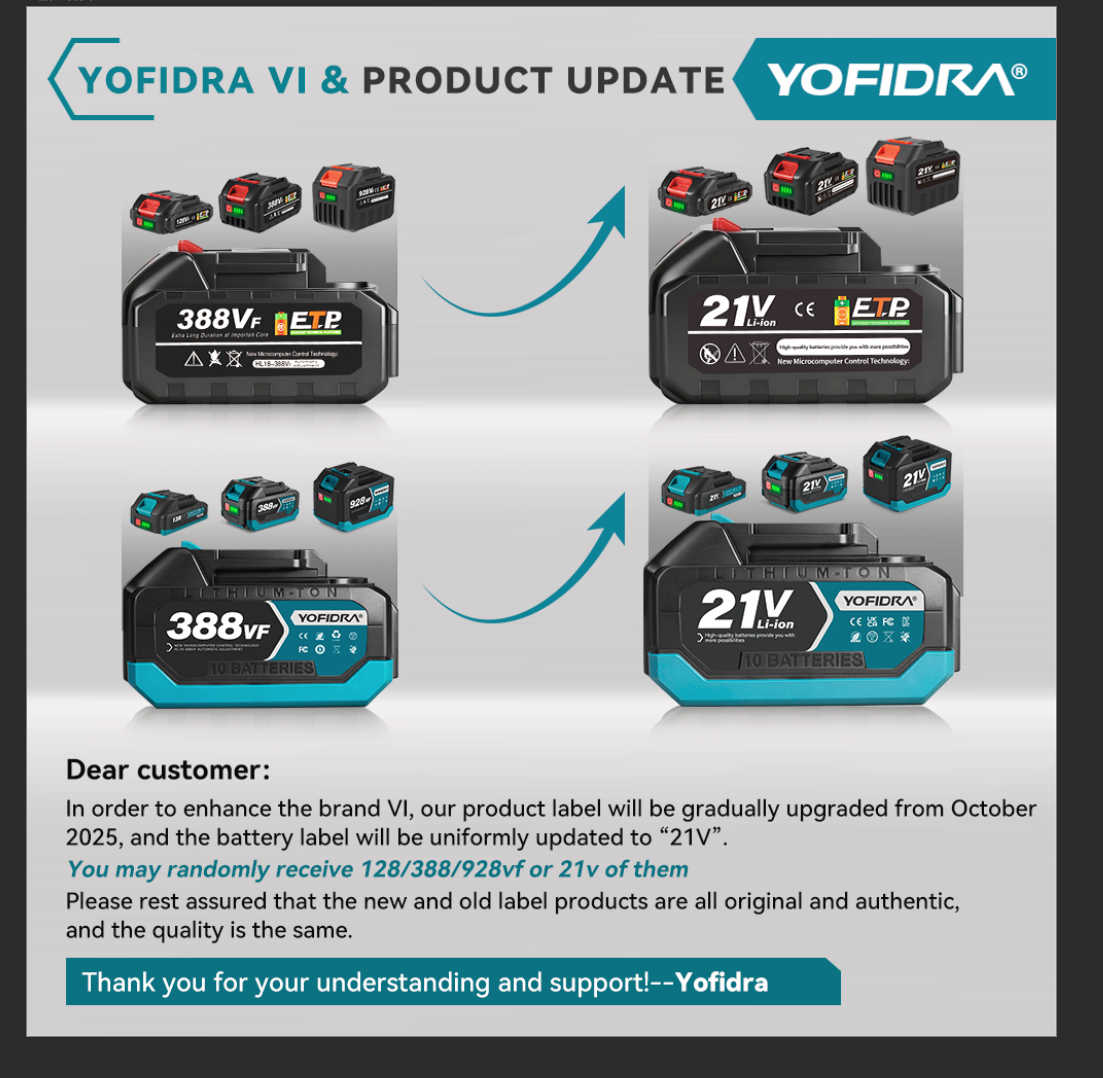 Yofidra-Batterie-Update: Alte 388V/928V-Modelle werden zu 21V.