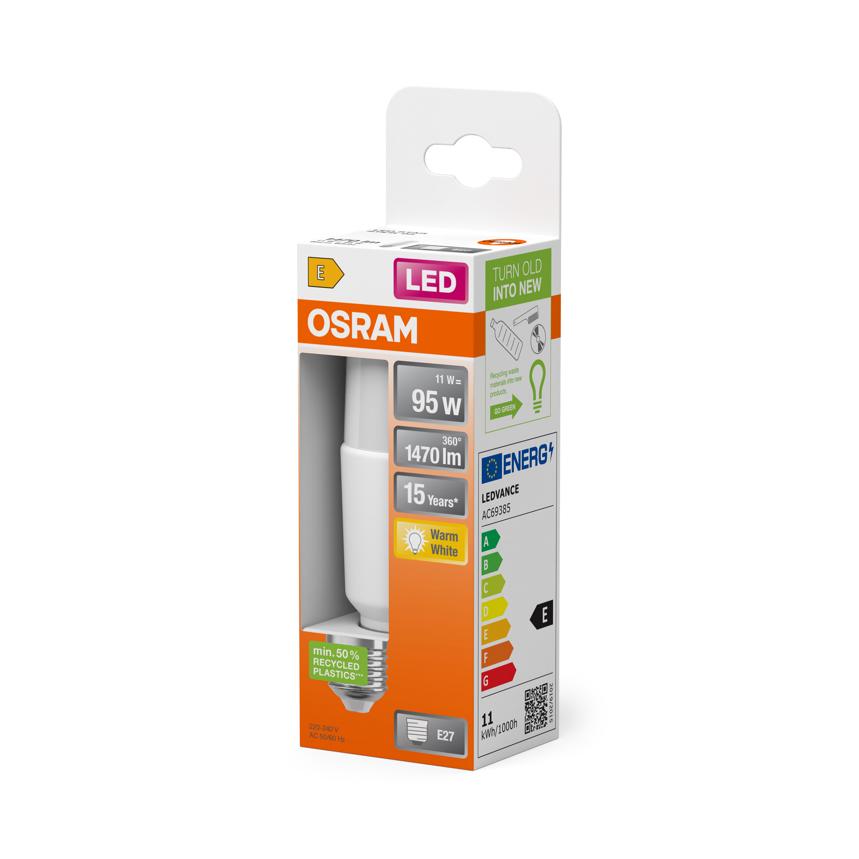 Osram LED-Lampe in Verpackung mit Energieeffizienzlabel E.