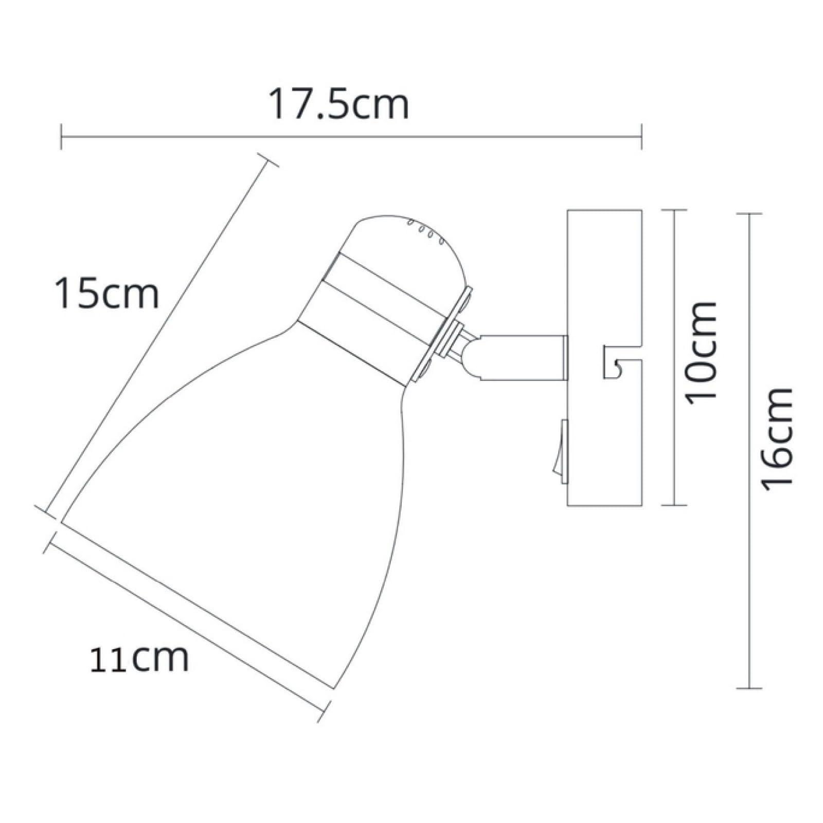 Technische Zeichnung einer Wandleuchte mit Maßen: 17,5 cm, 15 cm, 11 cm, 10 cm, 16 cm.