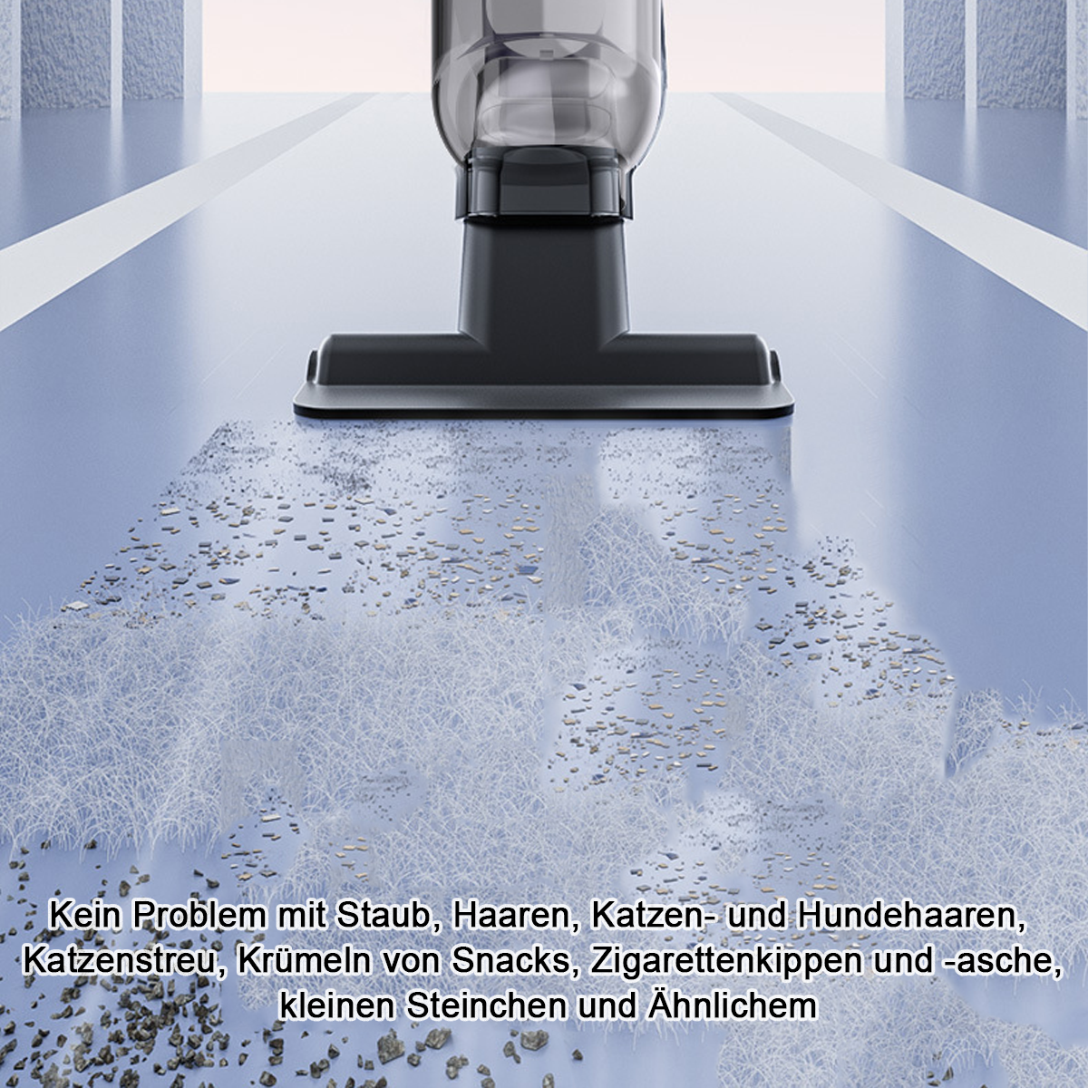 Staubsaugerkopf reinigt Boden von Staub, Haaren, Streu, Krümeln und Steinen.