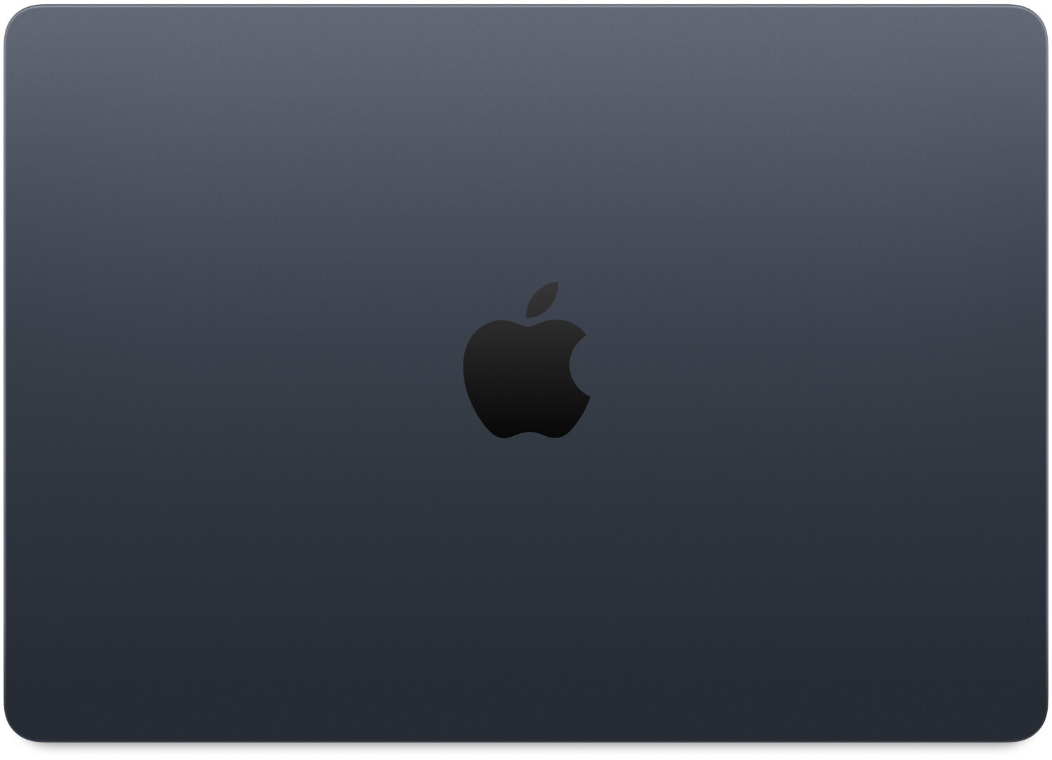 Dunkelgraues MacBook mit schwarzem Apple-Logo in der Mitte.
