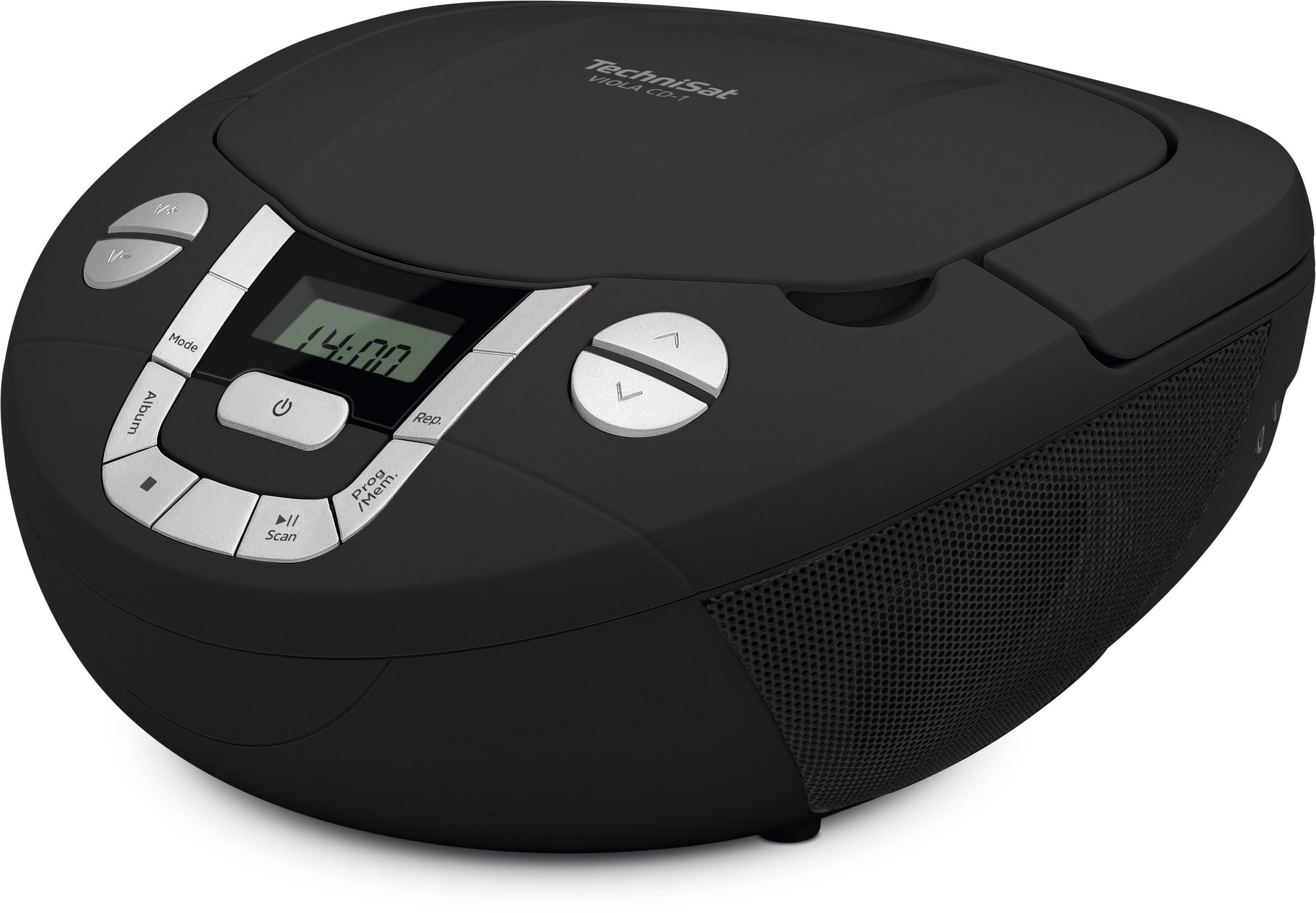 Lettore CD portatile nero con display digitale e pulsanti di controllo.