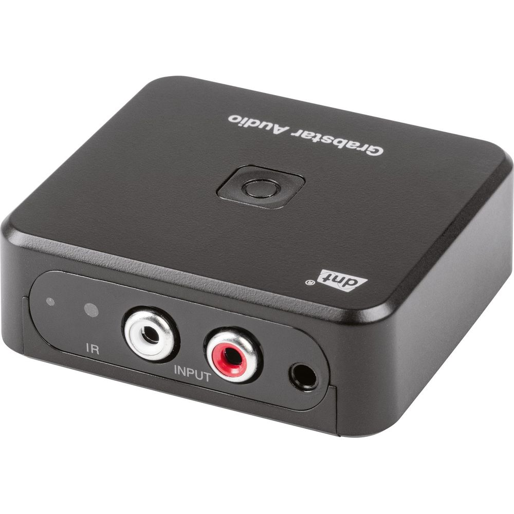 Dispositivo audio nero con porte IR e di ingresso, logo Grabstar Audio.