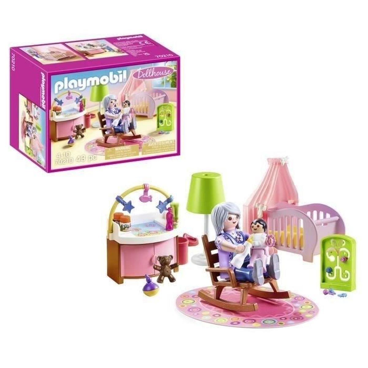Playmobil Puppenhaus-Set mit Wickeltisch, Kinderbett, Puppen und Zubehör.