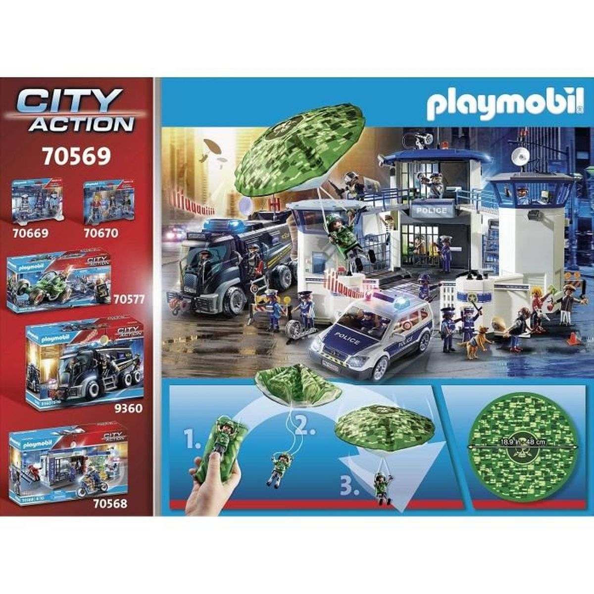 Playmobil Polizei-Set mit Polizeistation, Fahrzeugen und Figuren.