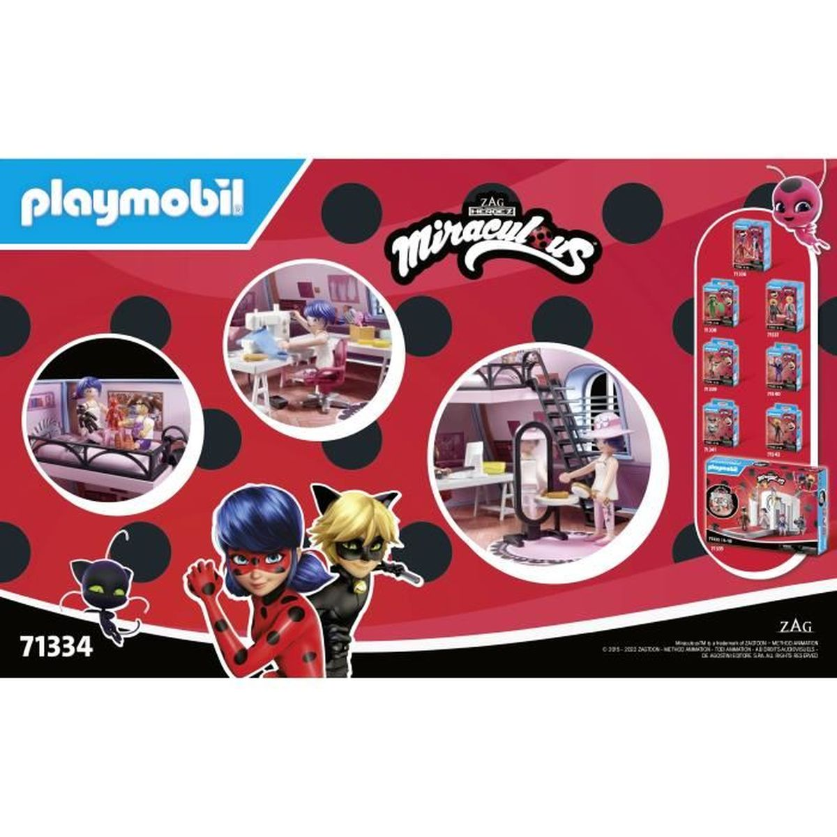 Playmobil Miraculous Spielzeugbox mit Ladybug, Cat Noir und Szenen.