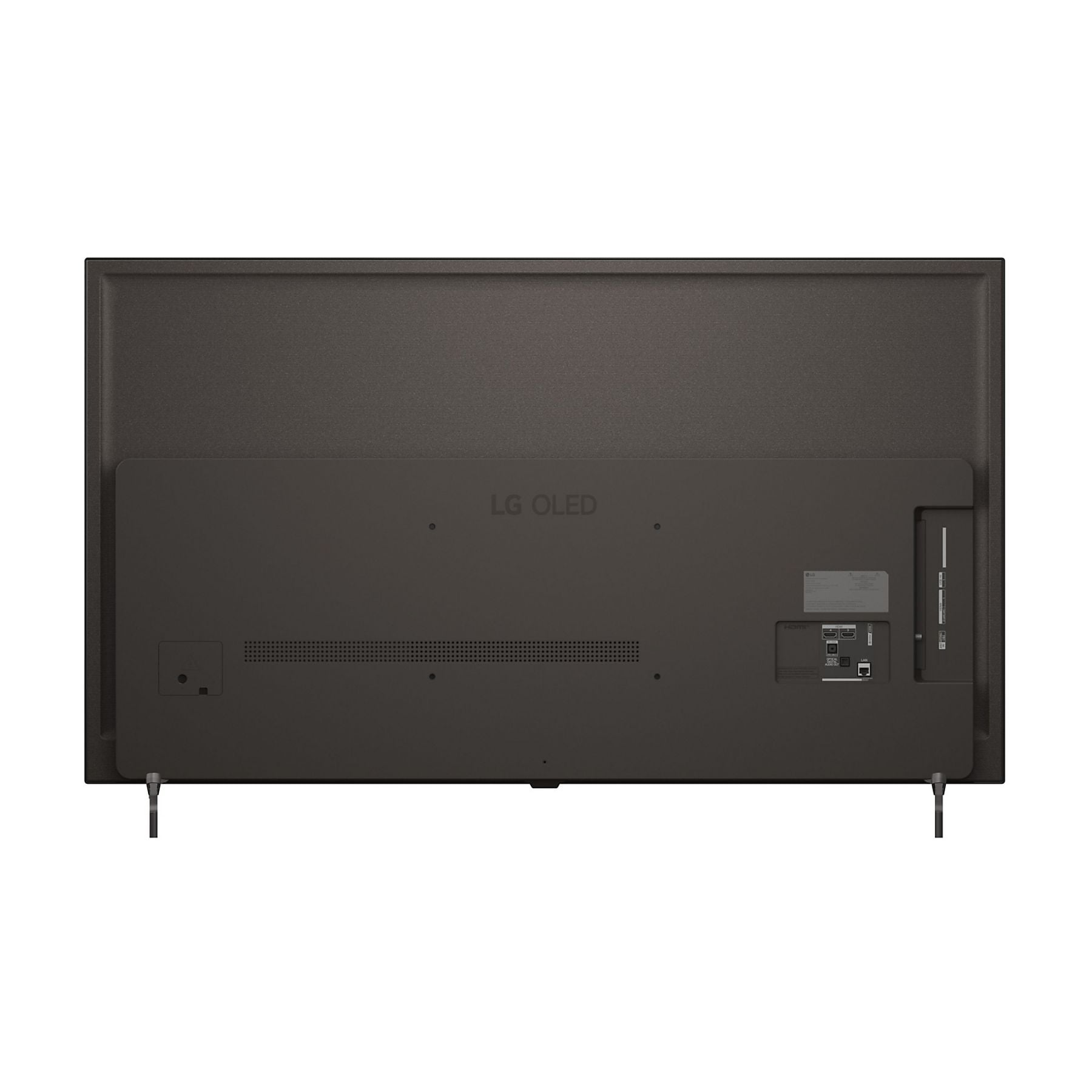 Retro di una TV LG OLED scura con porte e fessure di ventilazione.