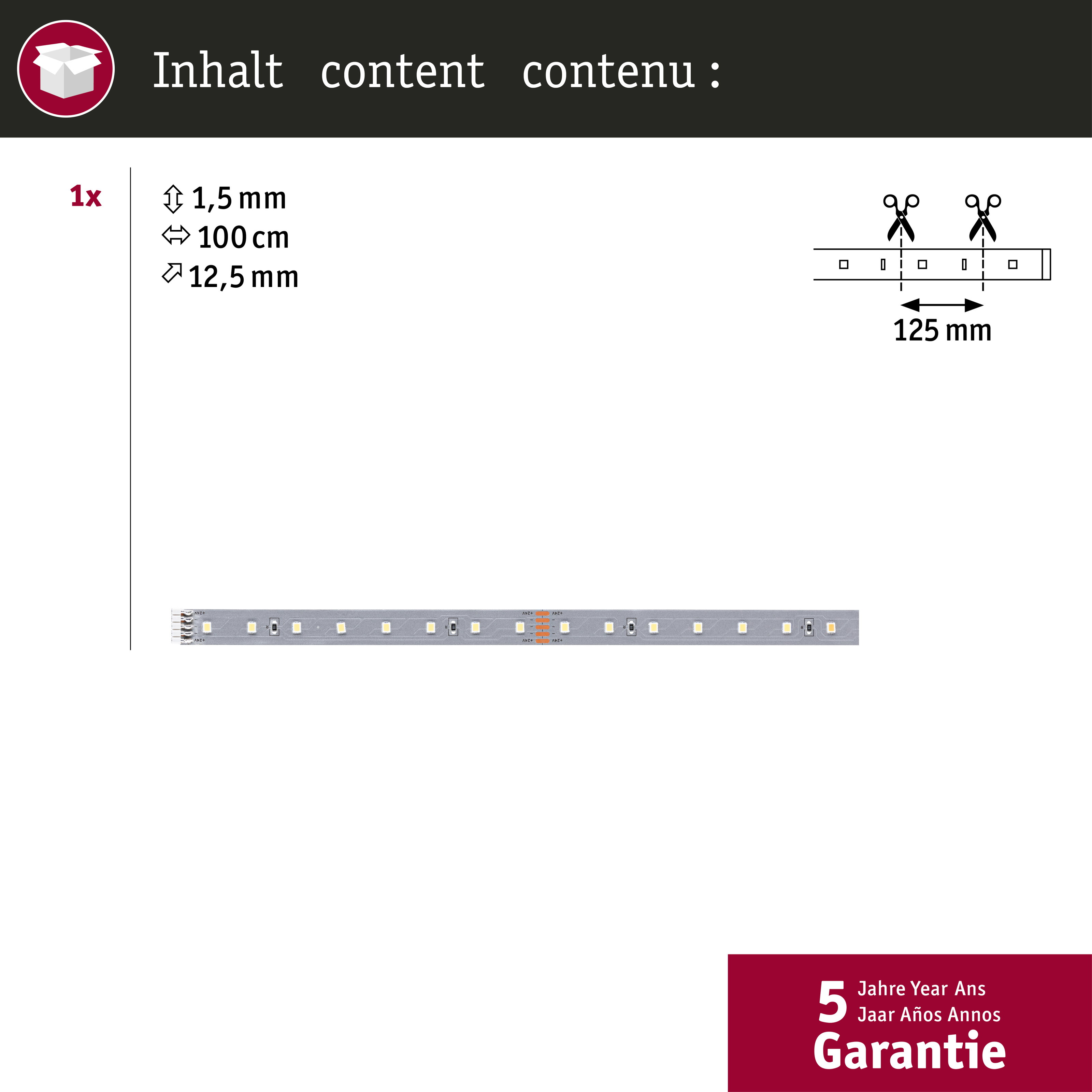 Led-Streifen mit 1,5 mm Dicke, 100 cm Länge, 12,5 mm Breite.