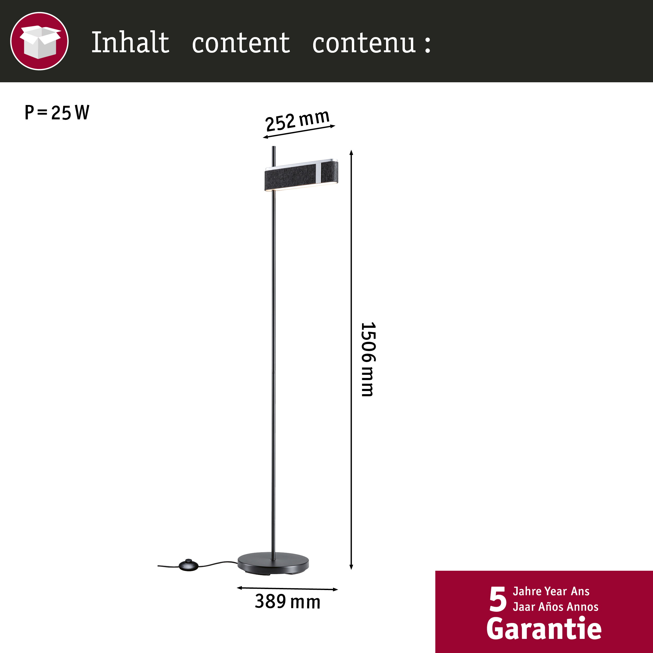 Eine moderne Stehlampe mit schwarzem Fuß, schlankem Ständer und rechteckigem Leuchtenkopf.