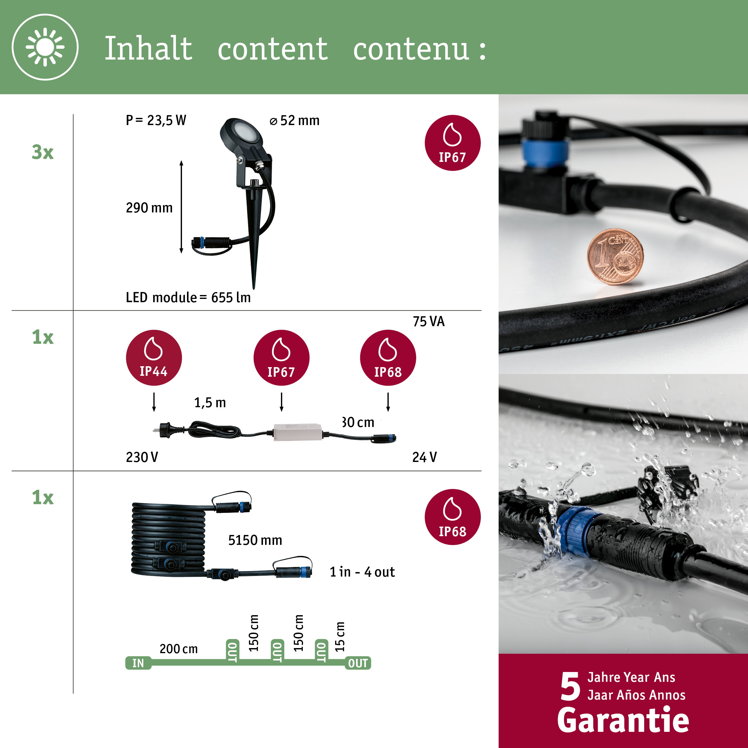 Panoramica del prodotto con specifiche e informazioni sulla garanzia.
