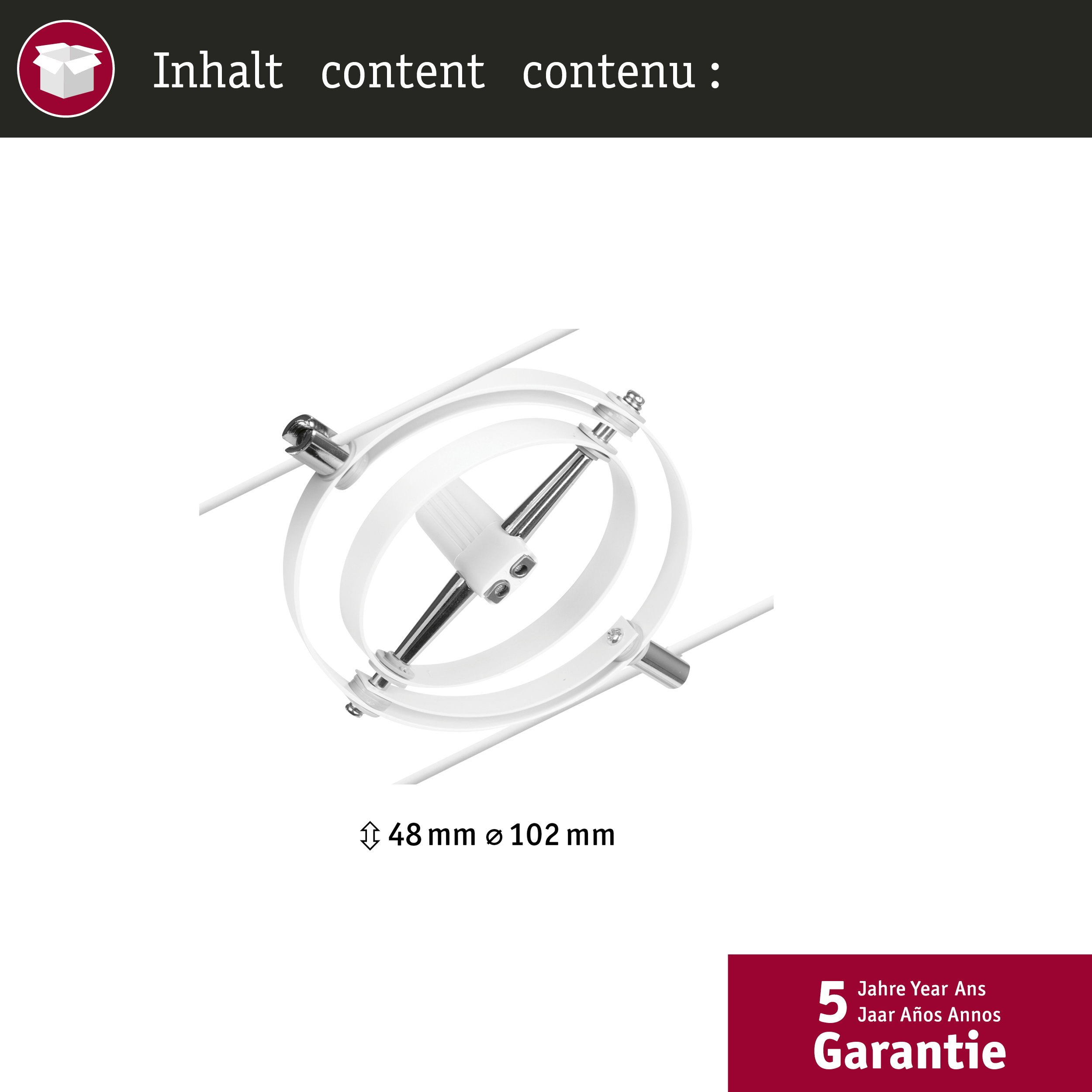 Un supporto circolare bianco con parti in metallo e plastica.