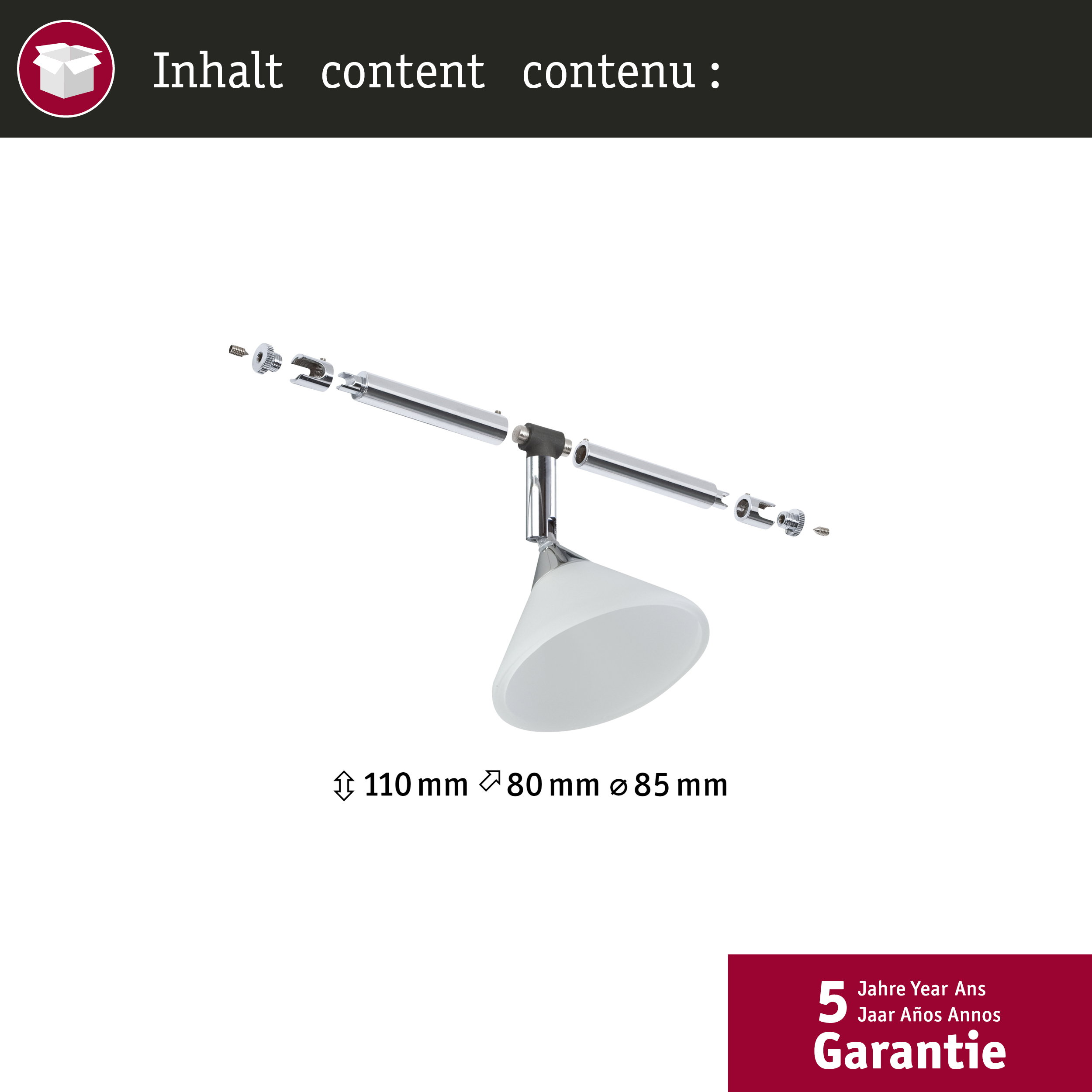 Parti di montaggio: 110mm, 80mm, 85mm diametro. 5 anni garanzia.