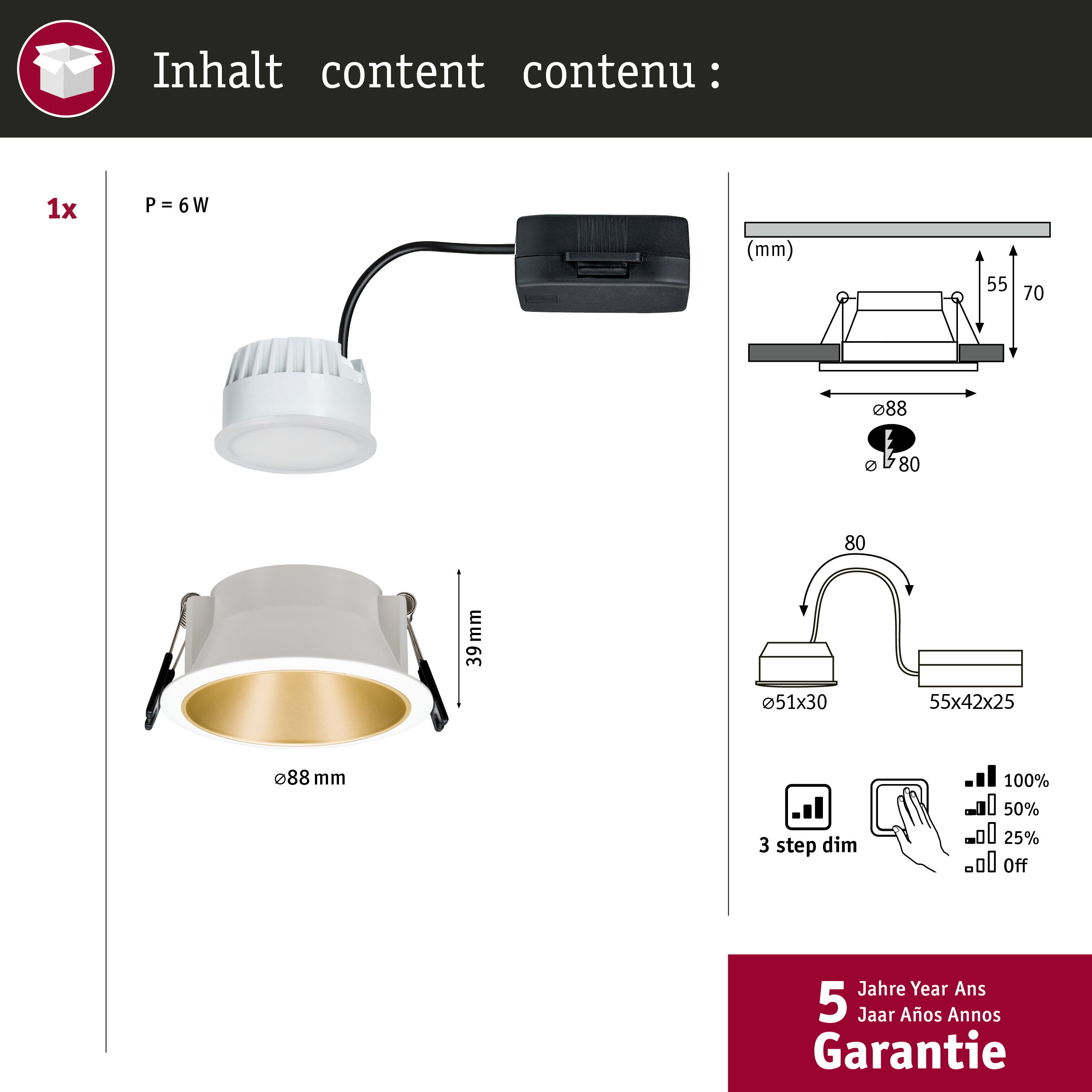 Faretti da incasso da 6W, dimensioni e guida all'installazione.